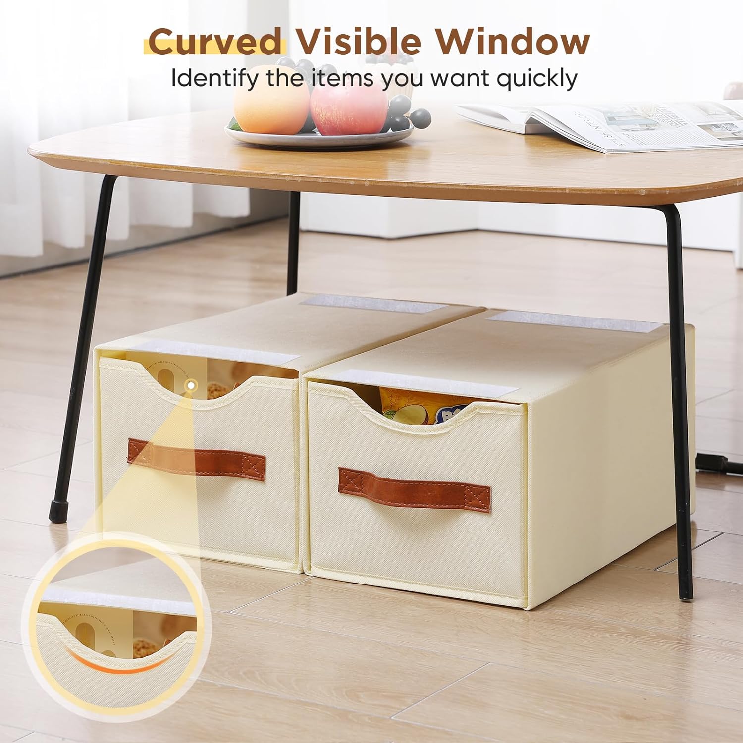 2 Pack Stackable Storage Drawers, Fabric Closet Organizers and Storage with Handles and Clear Window, Pull-Out Clothes Storage Bins with Drawer for Closet, Bedroom, Living Room, Under Bed, Beige - Image 7