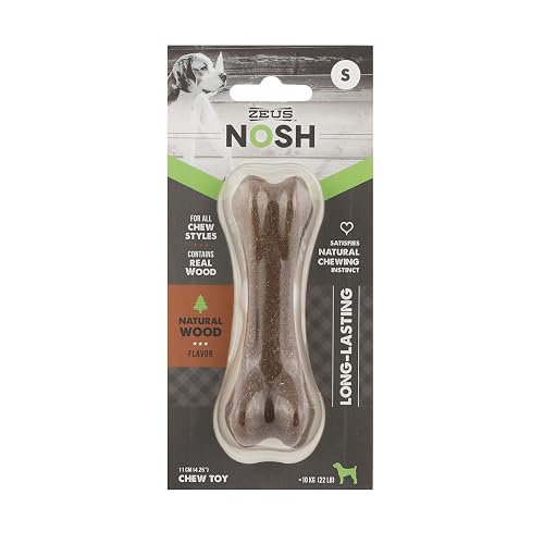 Zeus Nosh Wood Juguete mordedor para Perros, Hueso, Nylon y Madera, 11 cm