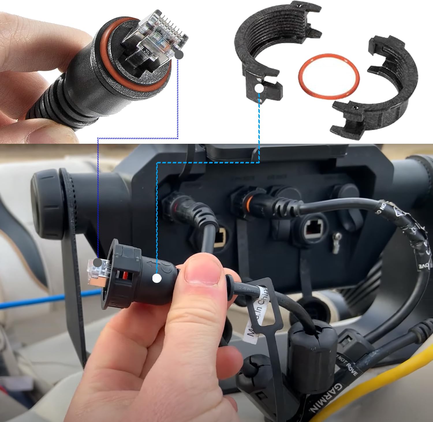 Marine Network Cable Rj45 (010-10550-00) 6ft with Split Connector and Waterproof Cap Fits for Garmin Navigation Screen Devices