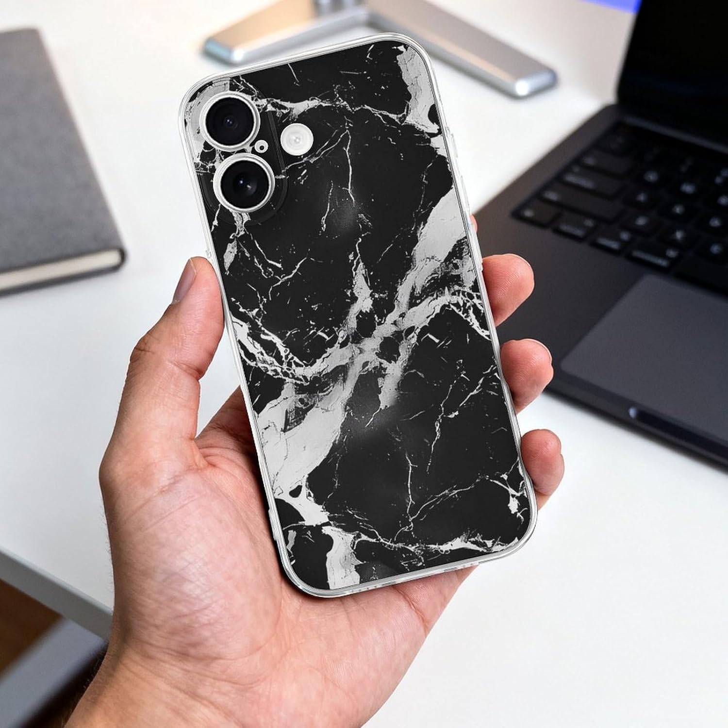 Clear Phone Case for iPhone 17 Case, Black and White Marble Prints Shockproof TPU Cell Cover with Wireless Charging, Anti-Yellowing, Transparent image 4