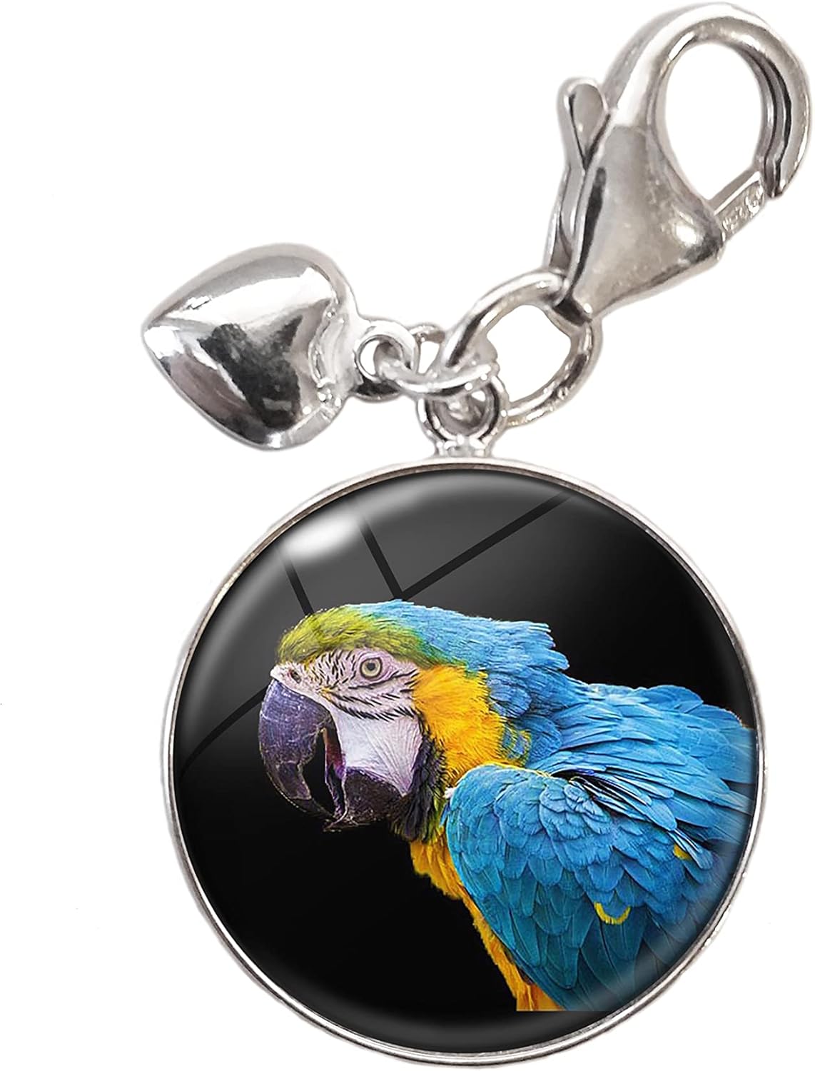 Blue Yellow Macaw Parrot Psittacines .925 Sterling Silver Charm