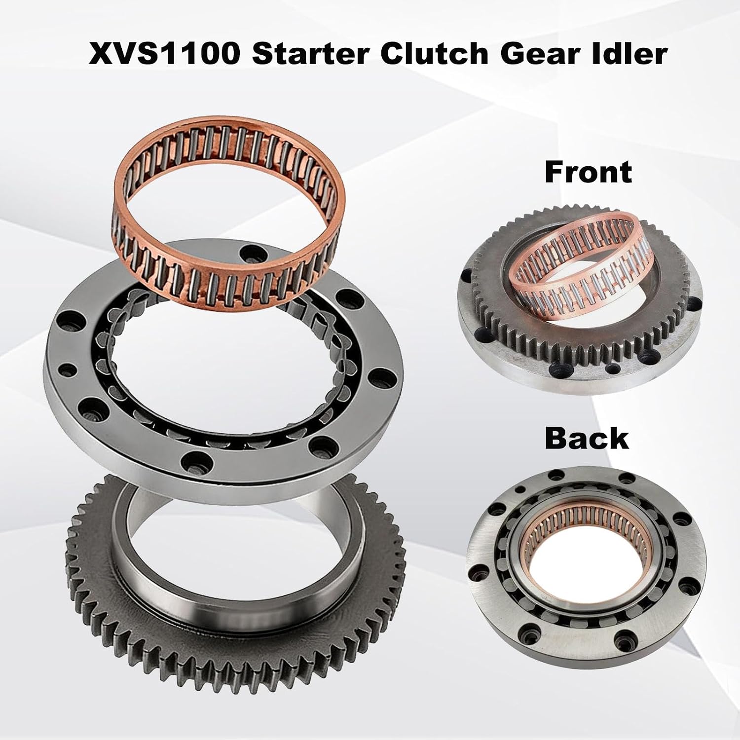 One Way Starter Clutch Bearing Kit for compatibility with Yamaha XVS1100 V-Star 1100 1999-2009, OEM Quality Replacement Parts 5EL-15517-11-00 99999-03908-00 with Gasket and Hardware