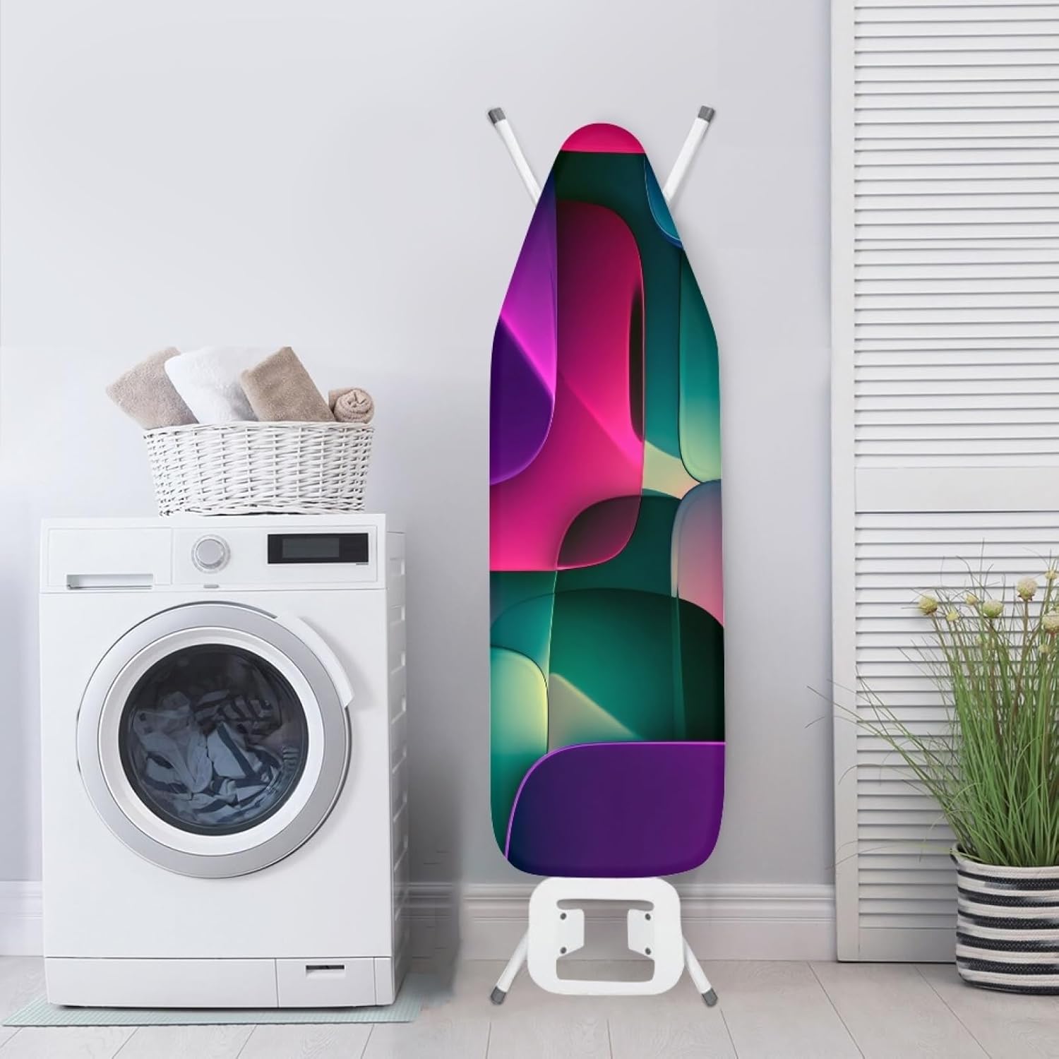 Large Ironing Board Cover and Pad 59x19 Red Purple Geometry Iron Table Cover with Padding,Extra Wide,Resist Scorching and Staining,Heatproof,Adjustable Fastener Durable Stain