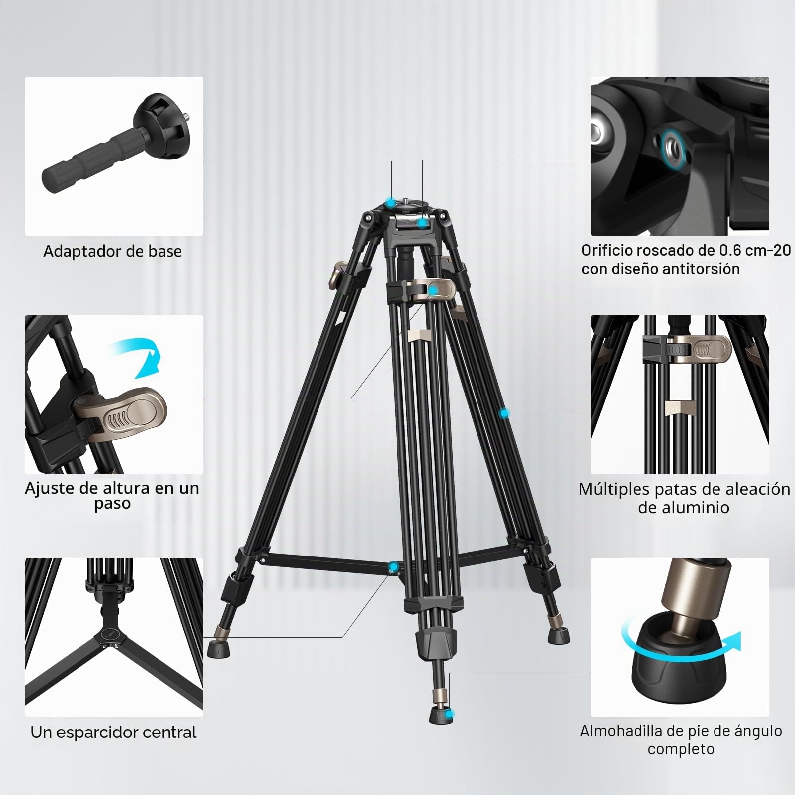 SMALLRIG Trípode Profesional de Vídeo de 180cm, Aleación de Aluminio con Adaptador de 75mm, Ajuste de Altura en un Paso, Carga de 15kg - AD-80 FreeBlazer 4164