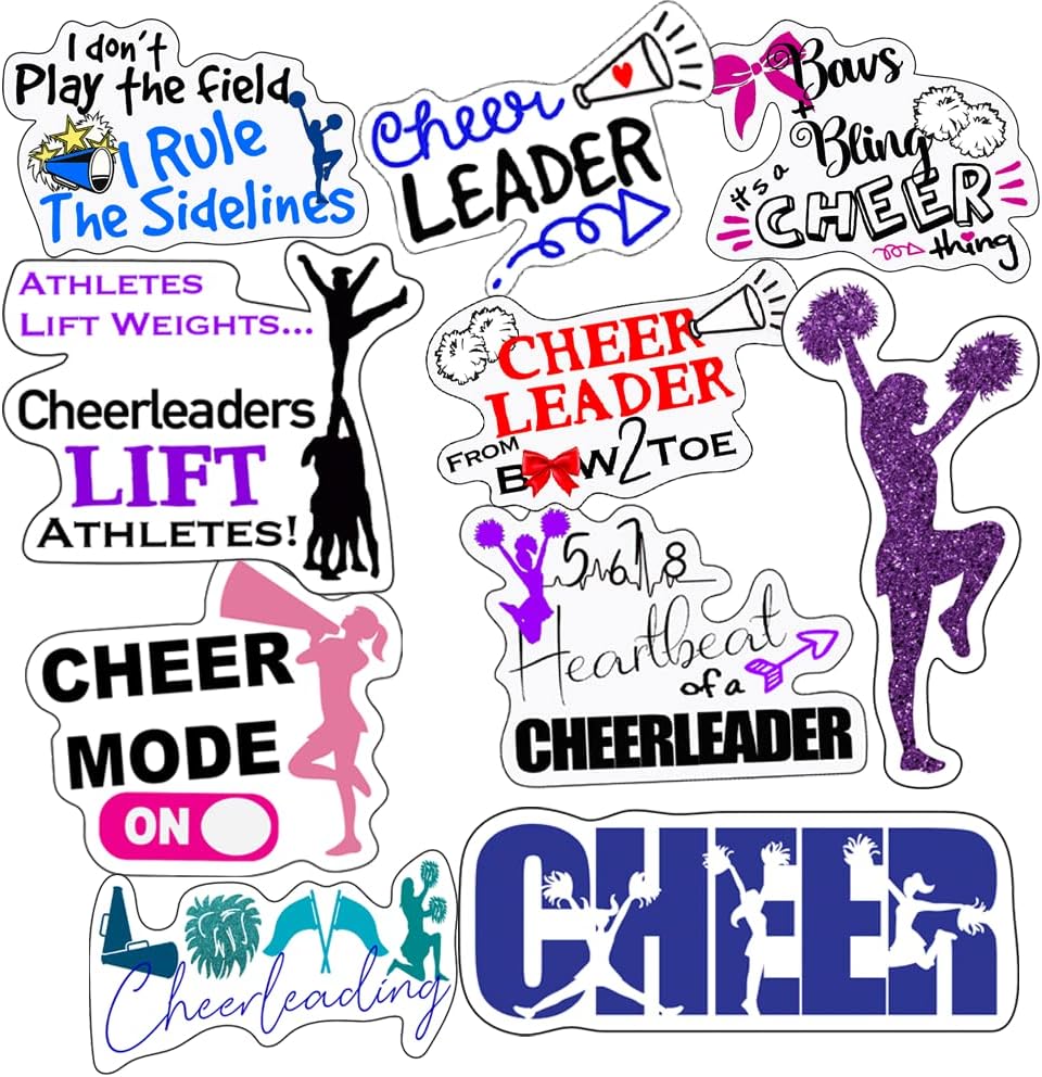 Cheer Stickers - Perfect Cheer Gifts for Cheerleaders - Waterproof, Durable 100% Vinyl - Anywhere You Need Stickers for Water Bottles, Laptop, Car Decal, Party Giveaways