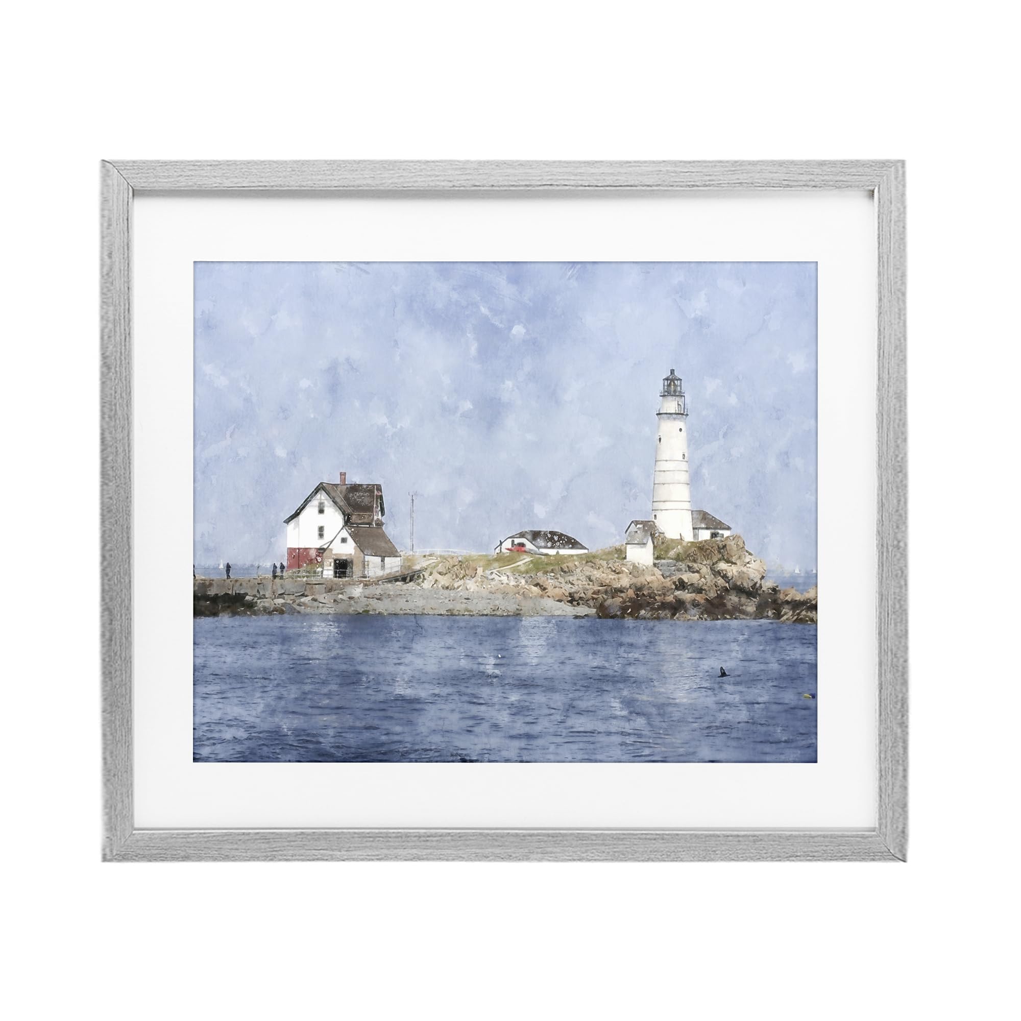 Stupell Industries Farmhouse Gray (Textured) 'Picturesque Lighthouse Island'| Framed Print Under Glass