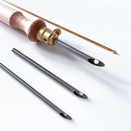 Miniatura 3 de Nurge Kit de agujas perforadoras de alta calidad, tubos de metal de 0.16 a 0.18 pulgadas y mango de madera para principiantes adultos, herramientas