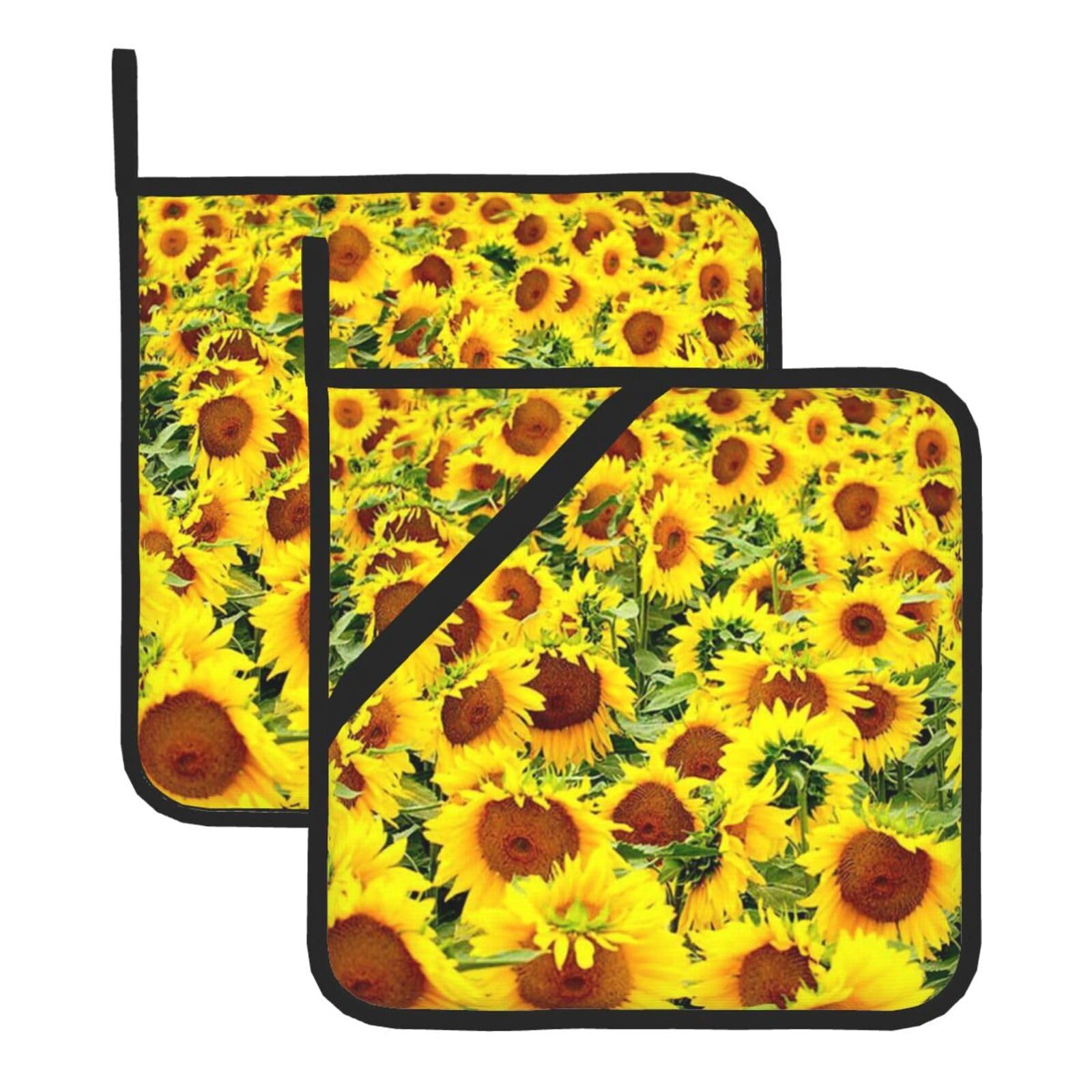 Anabprma Sunflowers Square Pot Holders (Set Of 2), Kitchen Heat Resistant Pot Holders Sets, Oven Mitts, For Bbq Cooking Baking