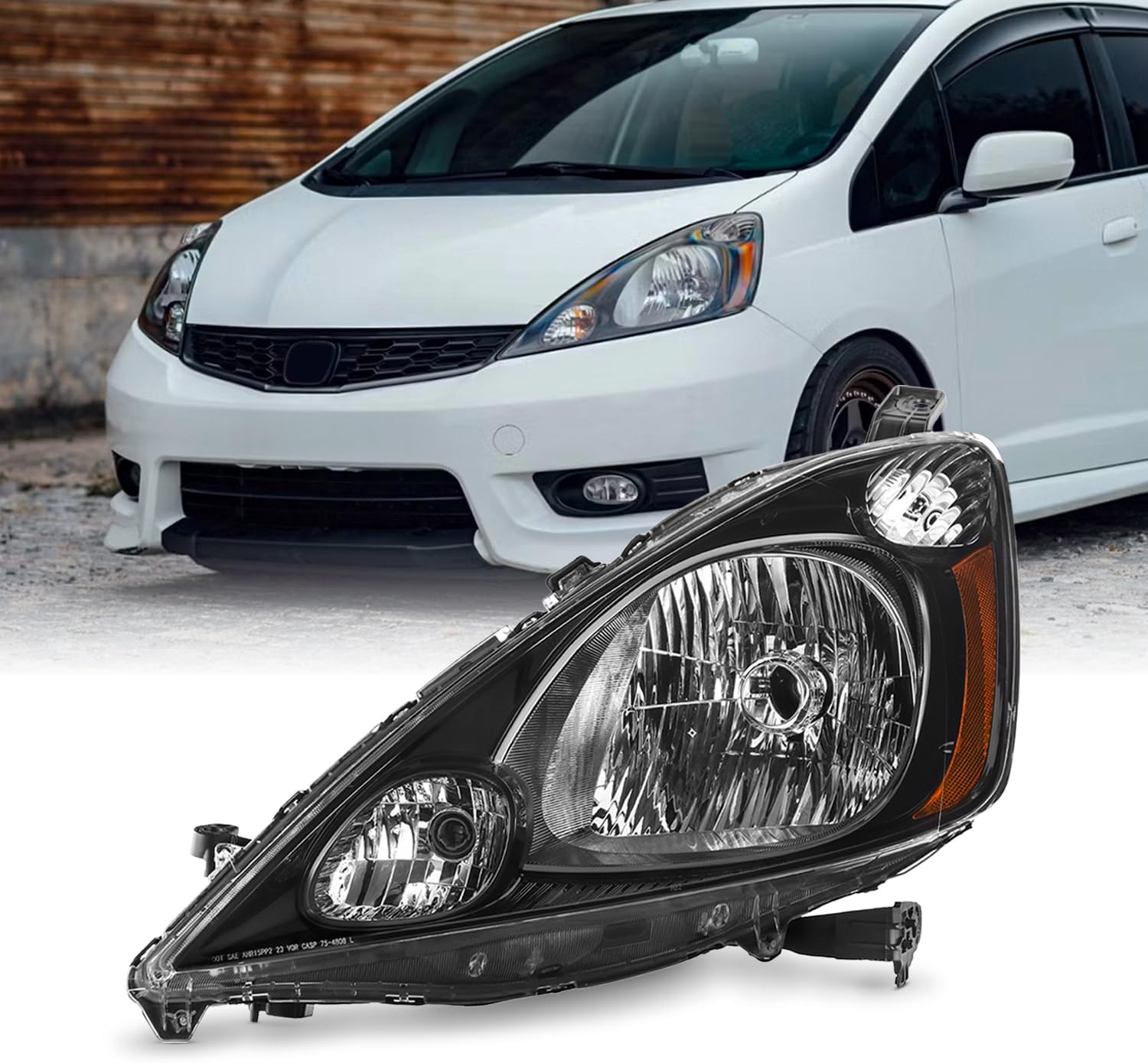 AKKON - Fits 2012-2014 Honda Fit [Halogen Type] Black Headlights Pair Driver Left+Passenger Right Replacement 12 13 14
