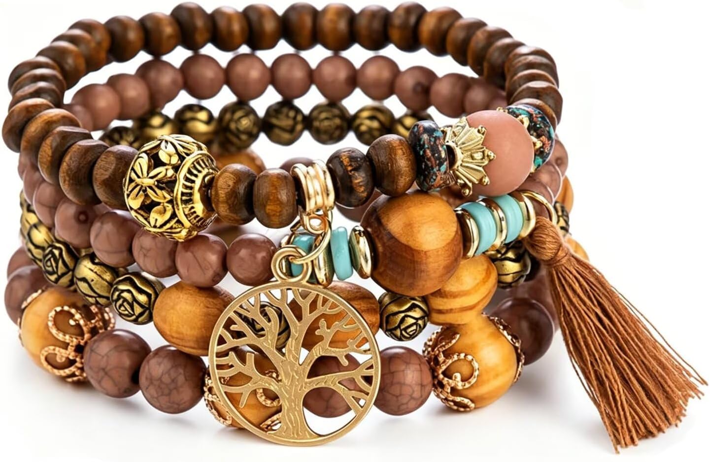 Fashion Bracelets For Women Ethnic Tribal Elastic Beads Wristbands Boho Wrap Bracelet Cuff Jewelry