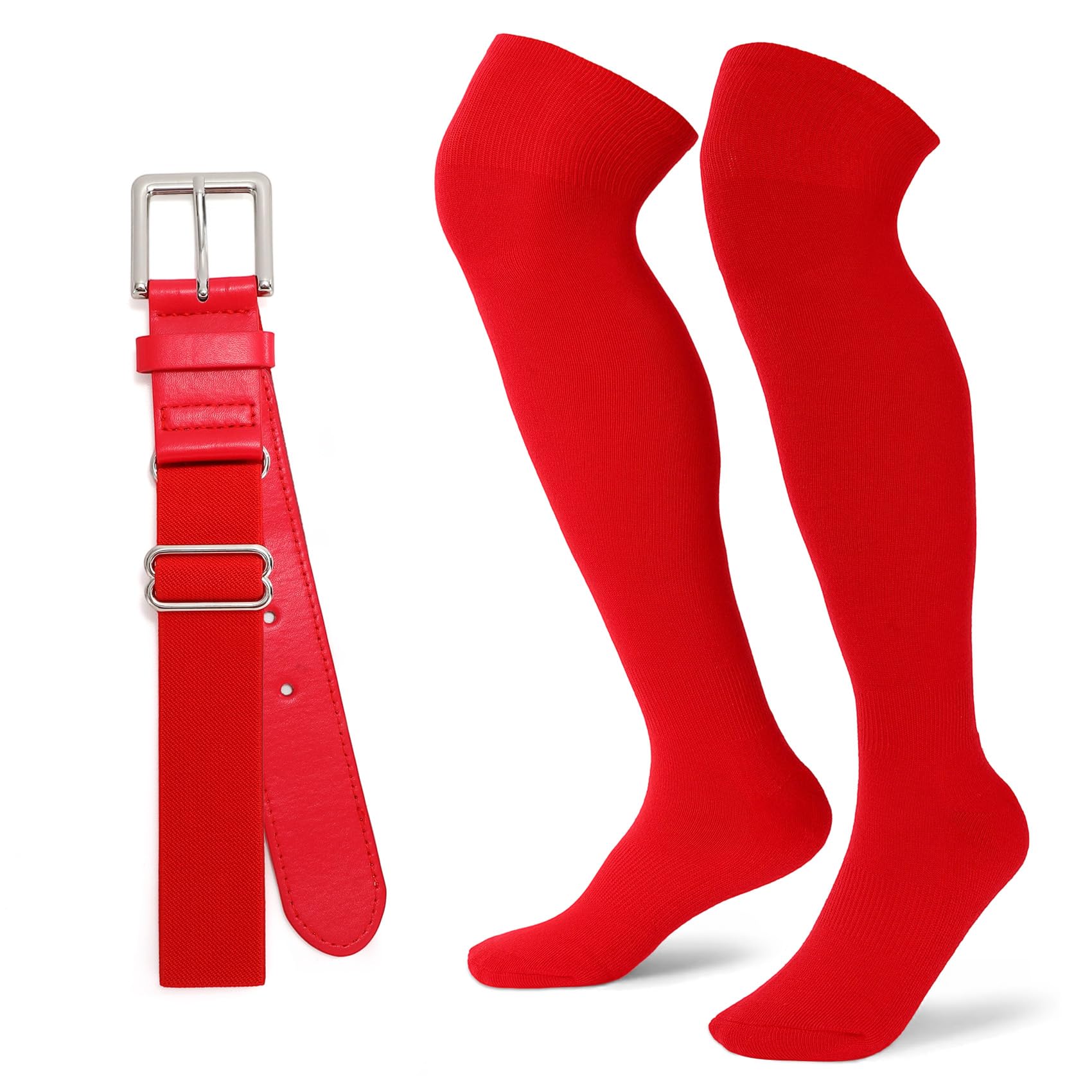 XZQTIVE Over the Knee Baseball Socks and Belt Combo Set for Kids Youth Adult Pink Softball Soccer Socks for Boy Girl