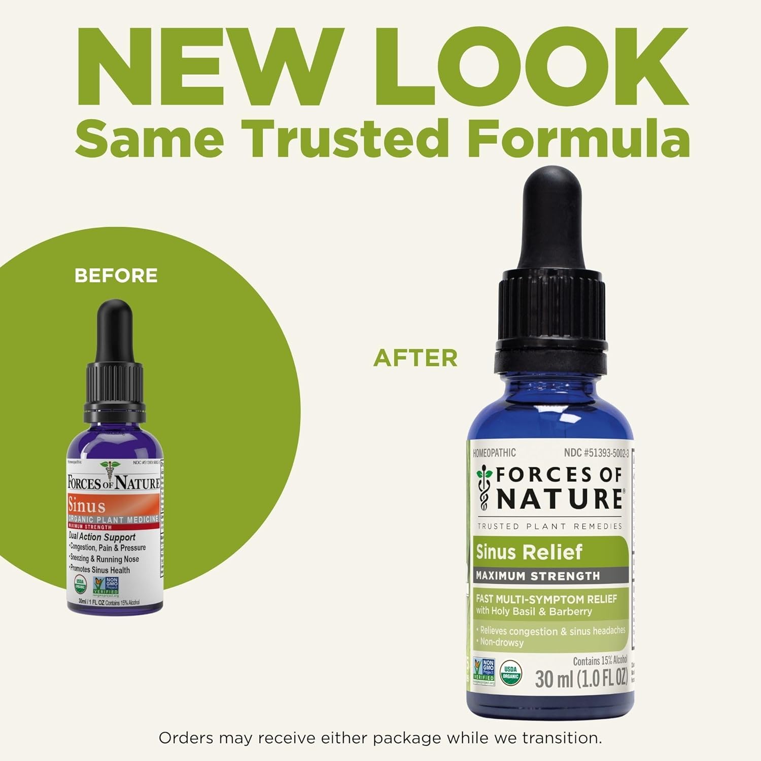 Forces of Nature Sinus Relief Nasal Decongestant, Organic Maximum Strength Homeopathic Medicine, Immune Support & Relief from Congestion, Sinus Pressure, Sneezing, Runny Nose, Non-Drowsy, 1 FL OZ