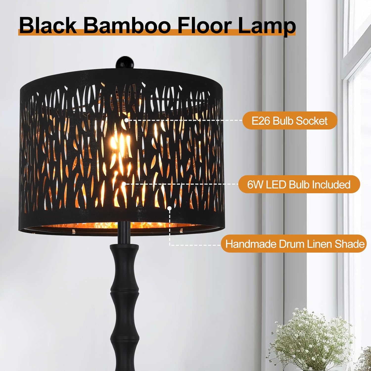 AHDWDW Black Floor Lamp for Living Room Bedroom,Farmhouse Rustic Tall Lamp,Vintage Modern Standing Lamp with Unique Drum Lampshade,Gothic Mid Century Iron Floor Lamp for Office Corner(Bulb Included)