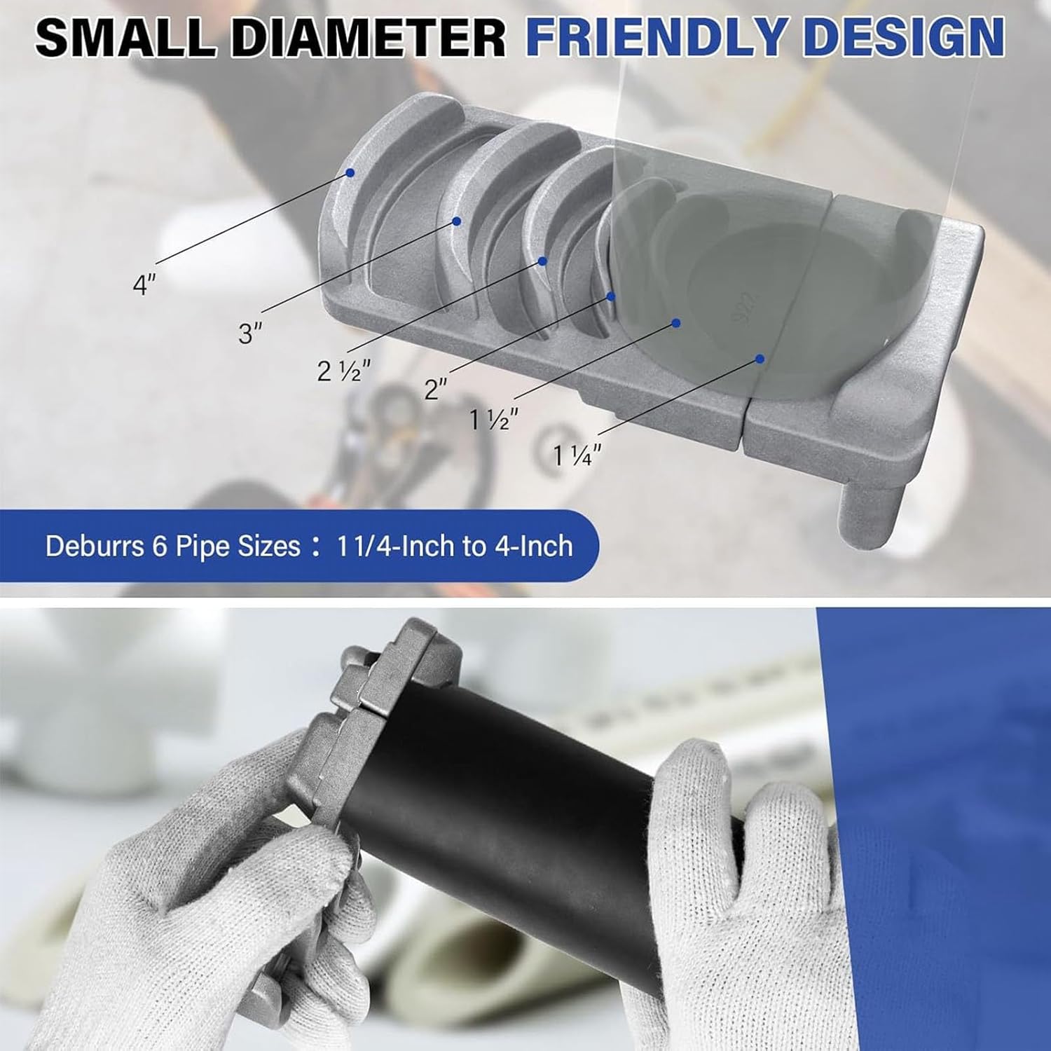 Deburring Tool for Plastic Pipe, PVC Pipe Deburring Tool Professional Pipe Reamer Deburring Tool for 1‑1/4 Inch 1‑1/2 Inch 2 Inch 2‑1/2 Inch 3 Inch 4 Inch PVC Chamfer Tool