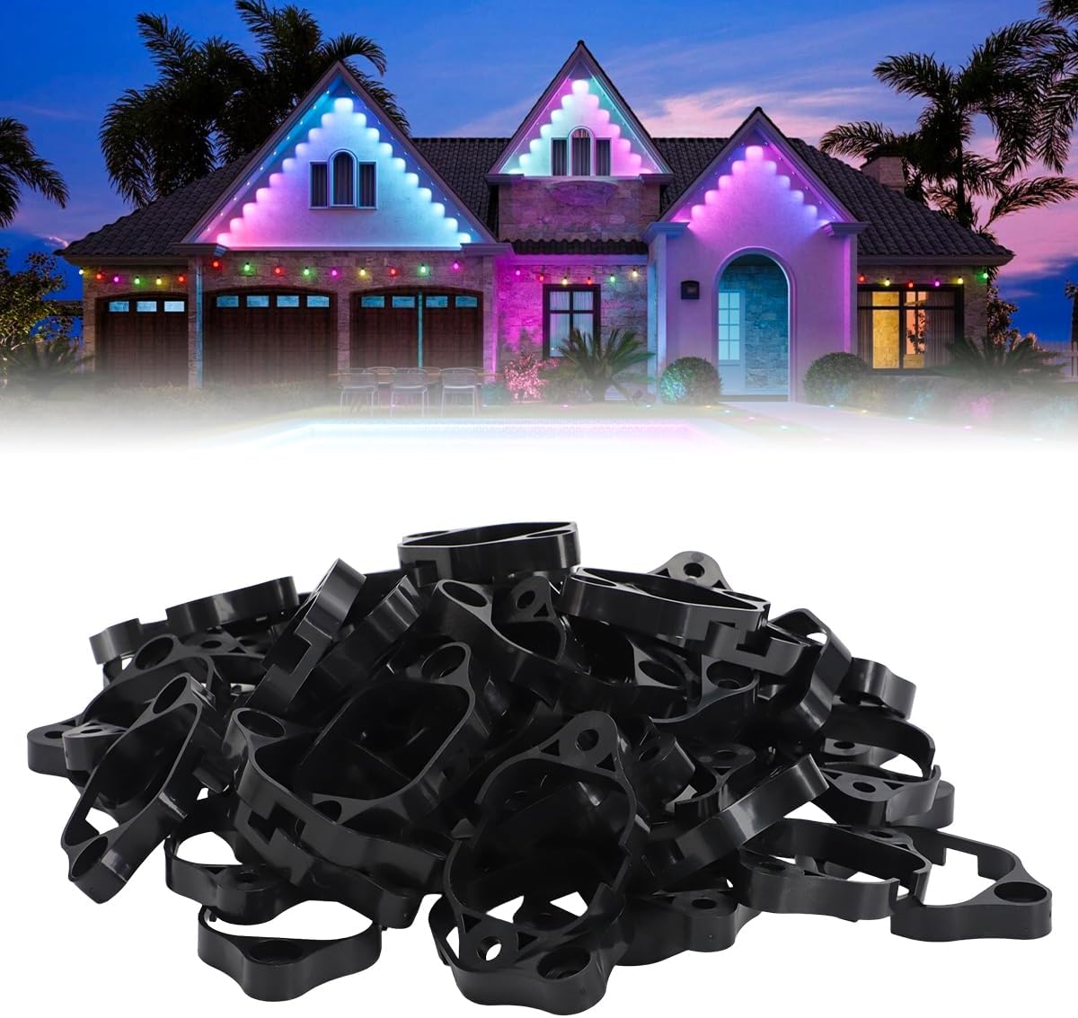 for Govee 100FT Pro (Model H706 ONLY) | 60-Pack Permanent Light Mounting Brackets | Screws NOT Included (Specs Provided) | Ideal for Soffit/Eaves,Black