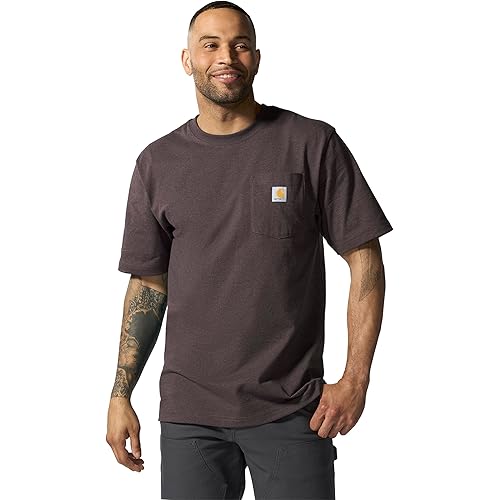 Carhartt Men's Loose Fit Heavyweight Short-Sleeve Pocket T-Shirt, Dark Sepia Heather, Large