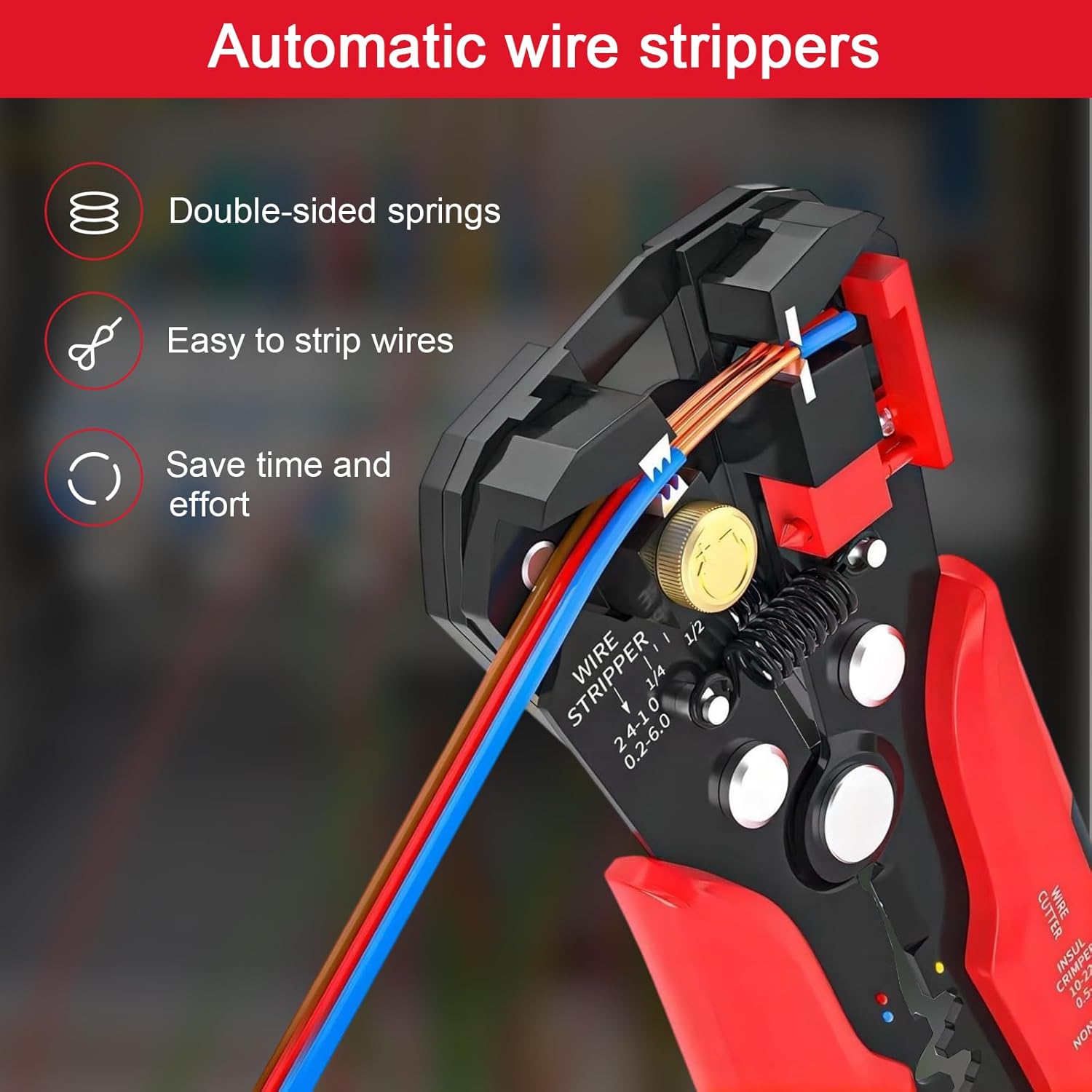 Multifunction Wire Stripper Crimper Cutter with Self Adjusting Jaw and Non Slip Grip for Wiring Repair and DIY Use