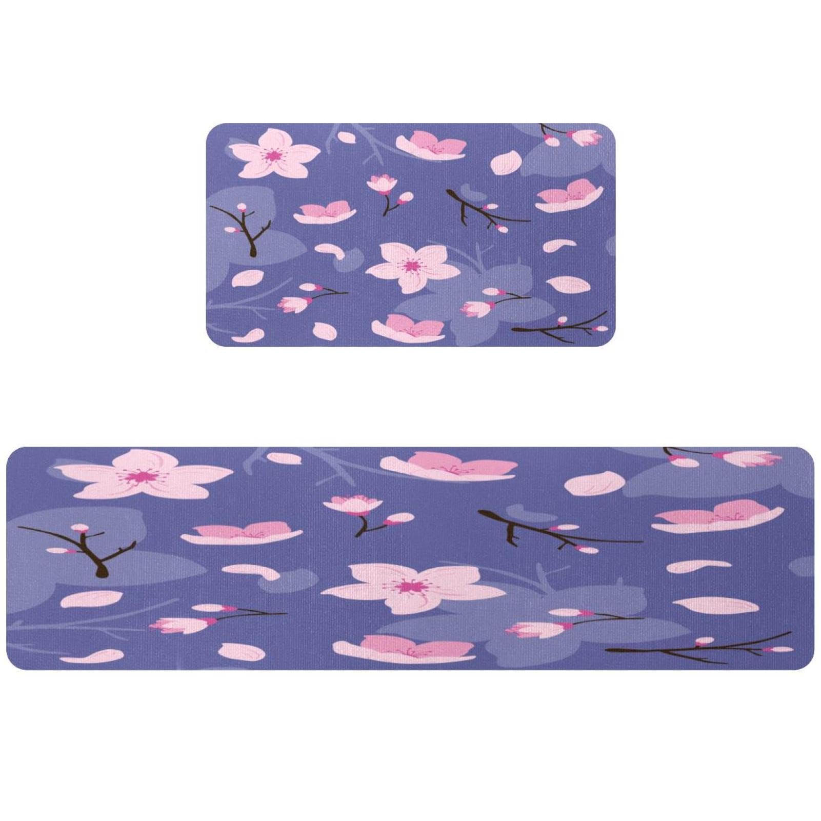 Tapis de cuisine antidérapants et lavables motif cerisier rose
