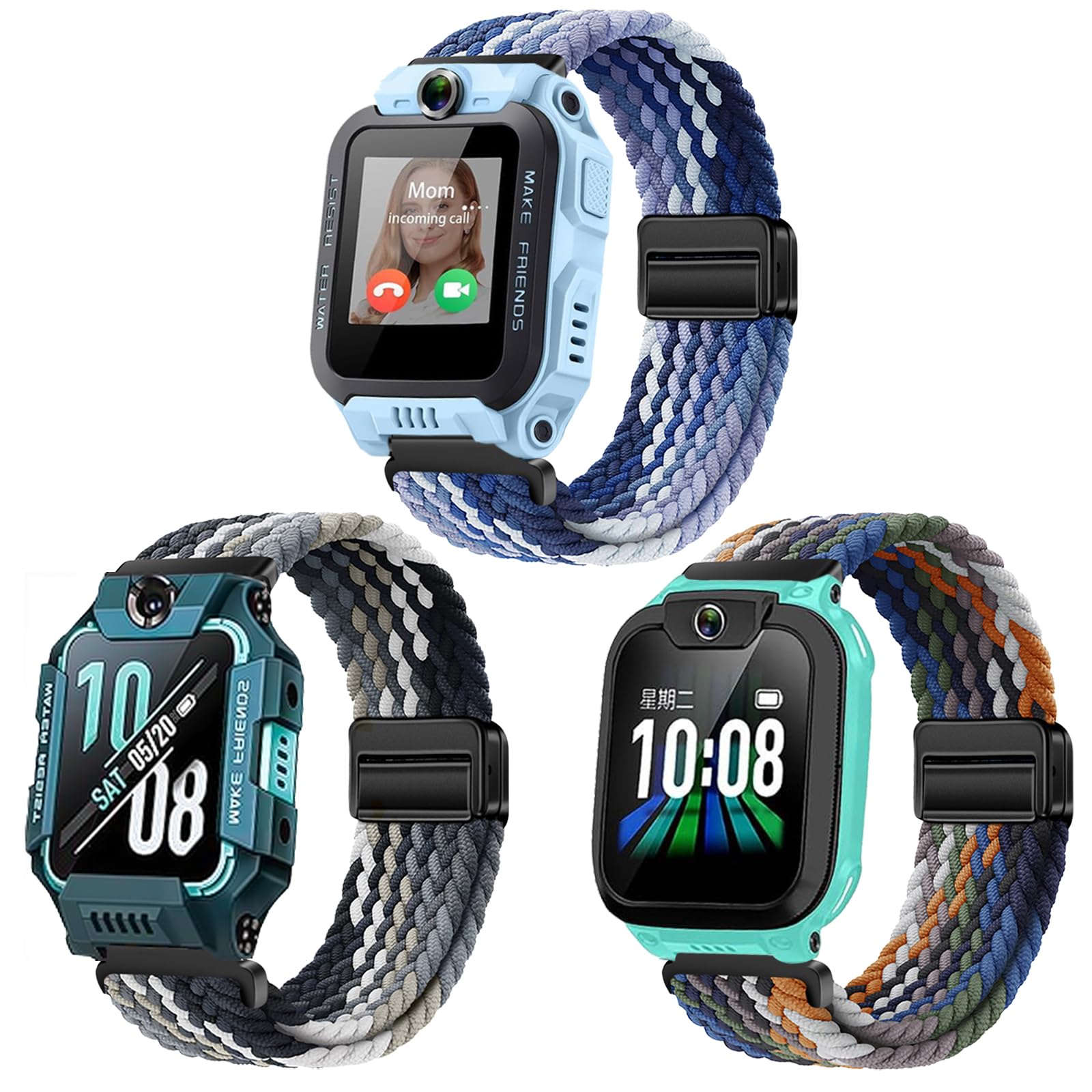3 Piezas Niños Correa Compatible para Z7/Z6/Z1 Watch Phone, Nylon Trenzado Pulseras de Repuesto imoo Smartwatch Z7/Z6/Z1 con Cierre Magnético para Niños y Niñas