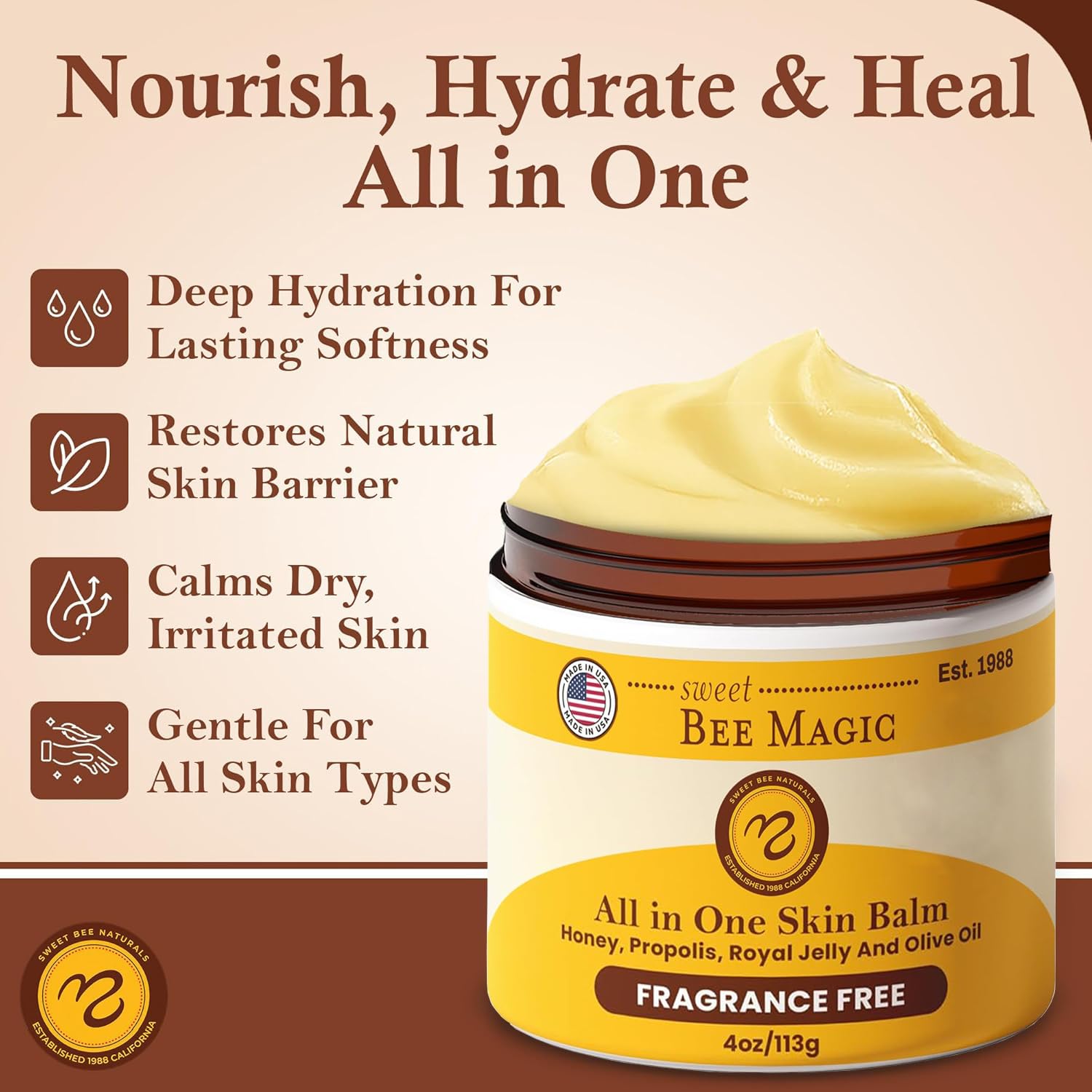Sweet Bee Magic All In One Healing Organic Balm - Natural Skin Healing Cream, Beeswax Balm for Dry Skin, Face & Body Moisturizer - All Natural Aid - 1 Jar (4oz) - Image 6