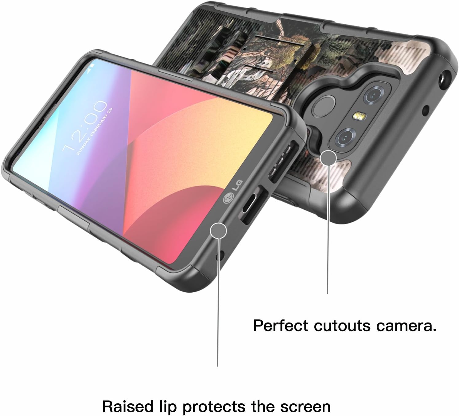 Jeylly Compatible with LG G6 Case, [Armor Shield] [Belt Swivel Clip] Holster with Kickstand Heavy Duty Dual Layer Shockproof Hybrid Impact Protection Armor Defender Military Cases Cover, Landscape