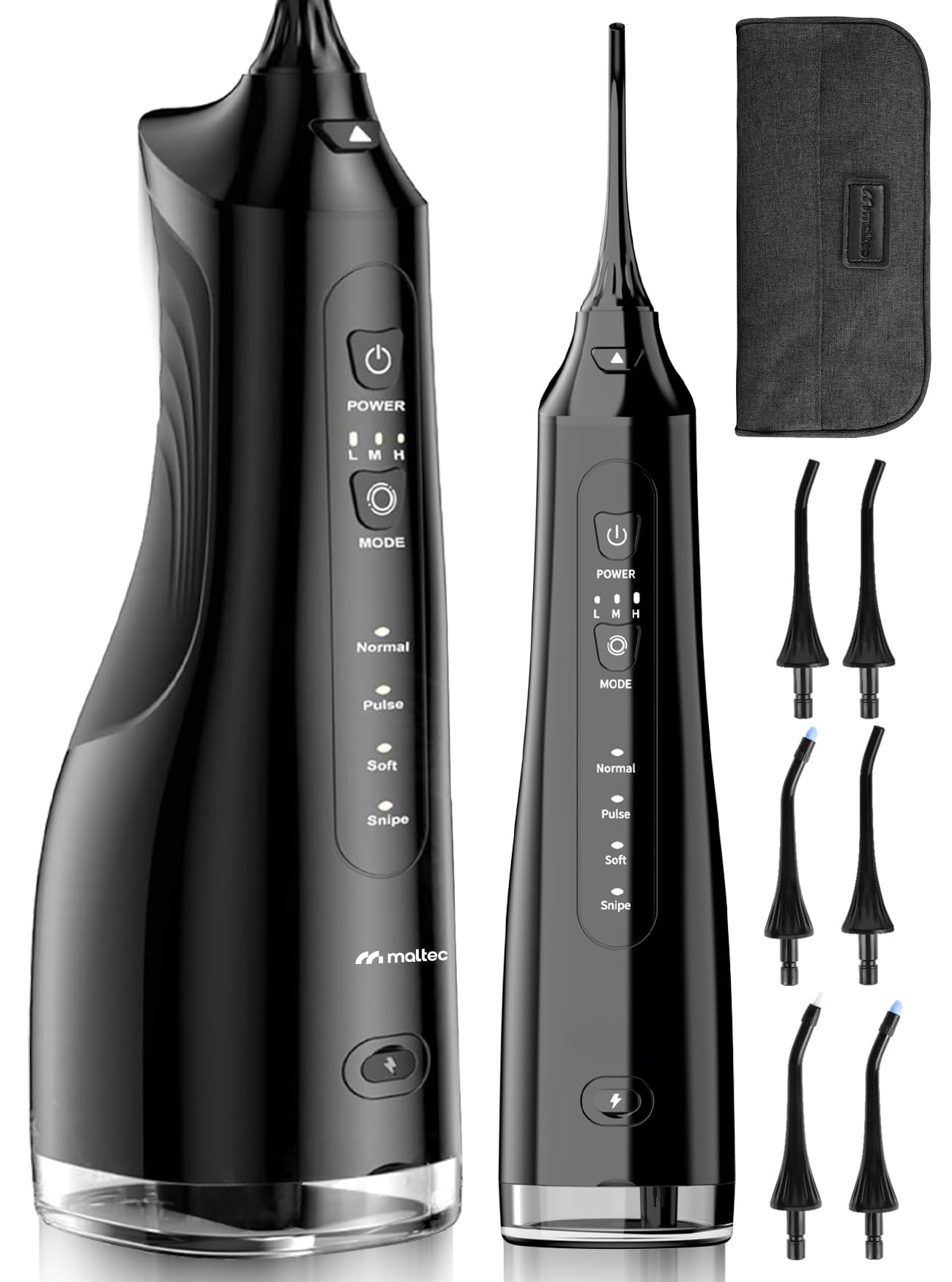 MalTec Irrigador dental eléctrico Toothie X60 150PSI batería 2600 mAh 4 modos de funcionamiento inalámbrico negro bolsa de viaje