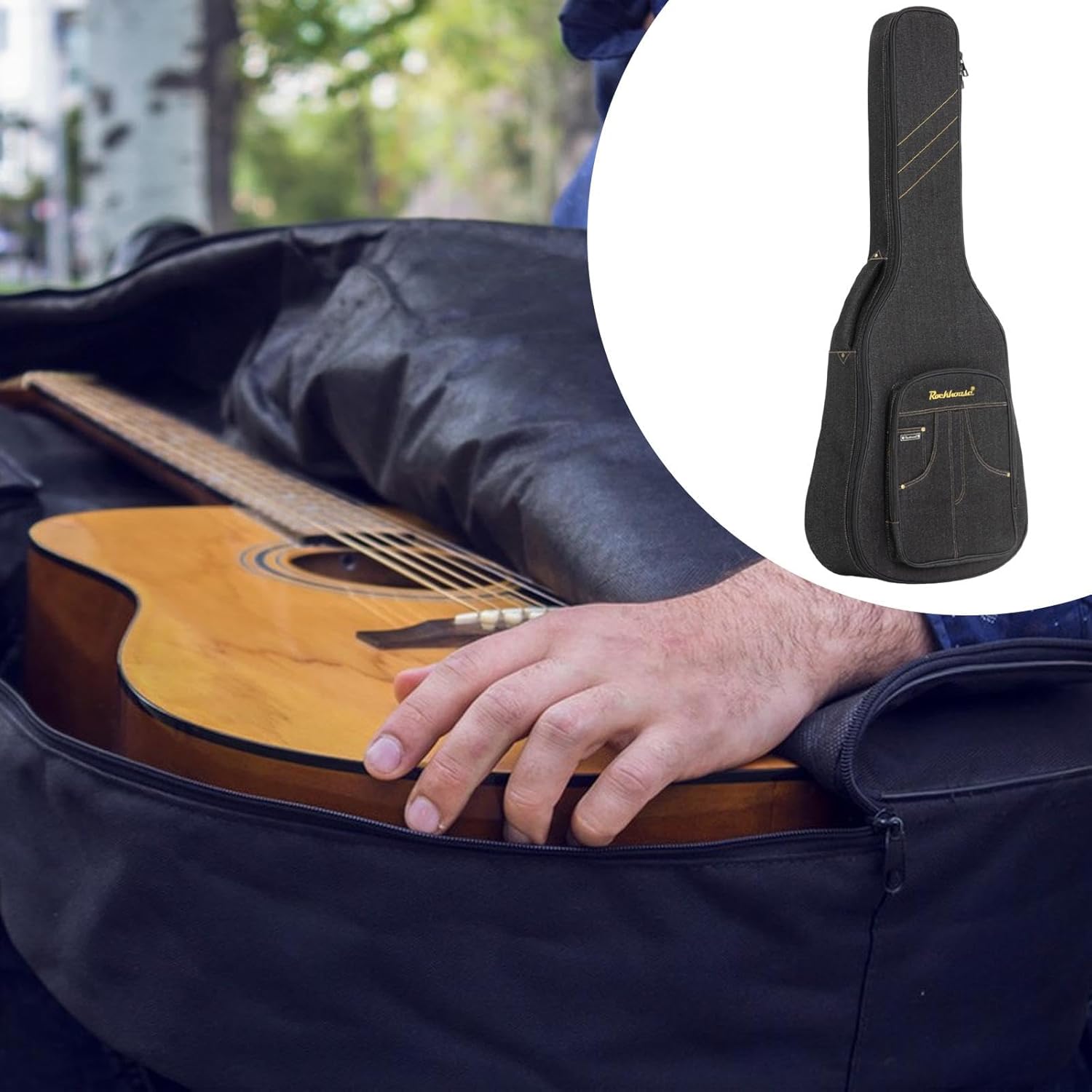 ギターバッグ キャリーケース 耐摩耗 15mm パッド入り ギターギグバッグ ハンドルと調節可能なストラップ付き, 黒, 39inc