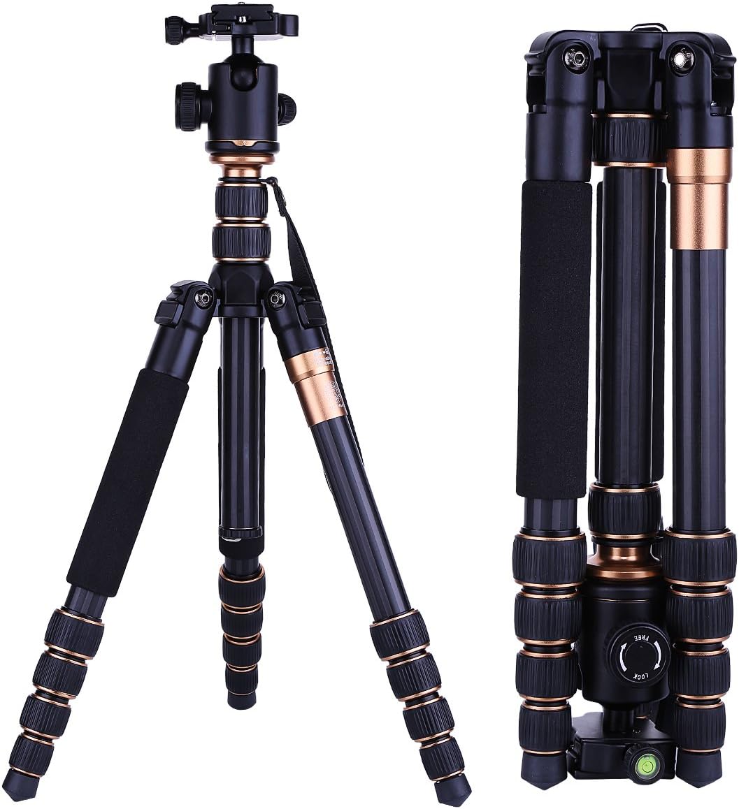 Pantan Q6C Professional Carbon Fiber Tripod & Monopod for DSLR Camera Portable Traveling Tripod, Light Item Weight 3 Lbs Supports Max Load 18 Lb, 360° Swivel Fluid Ball Head