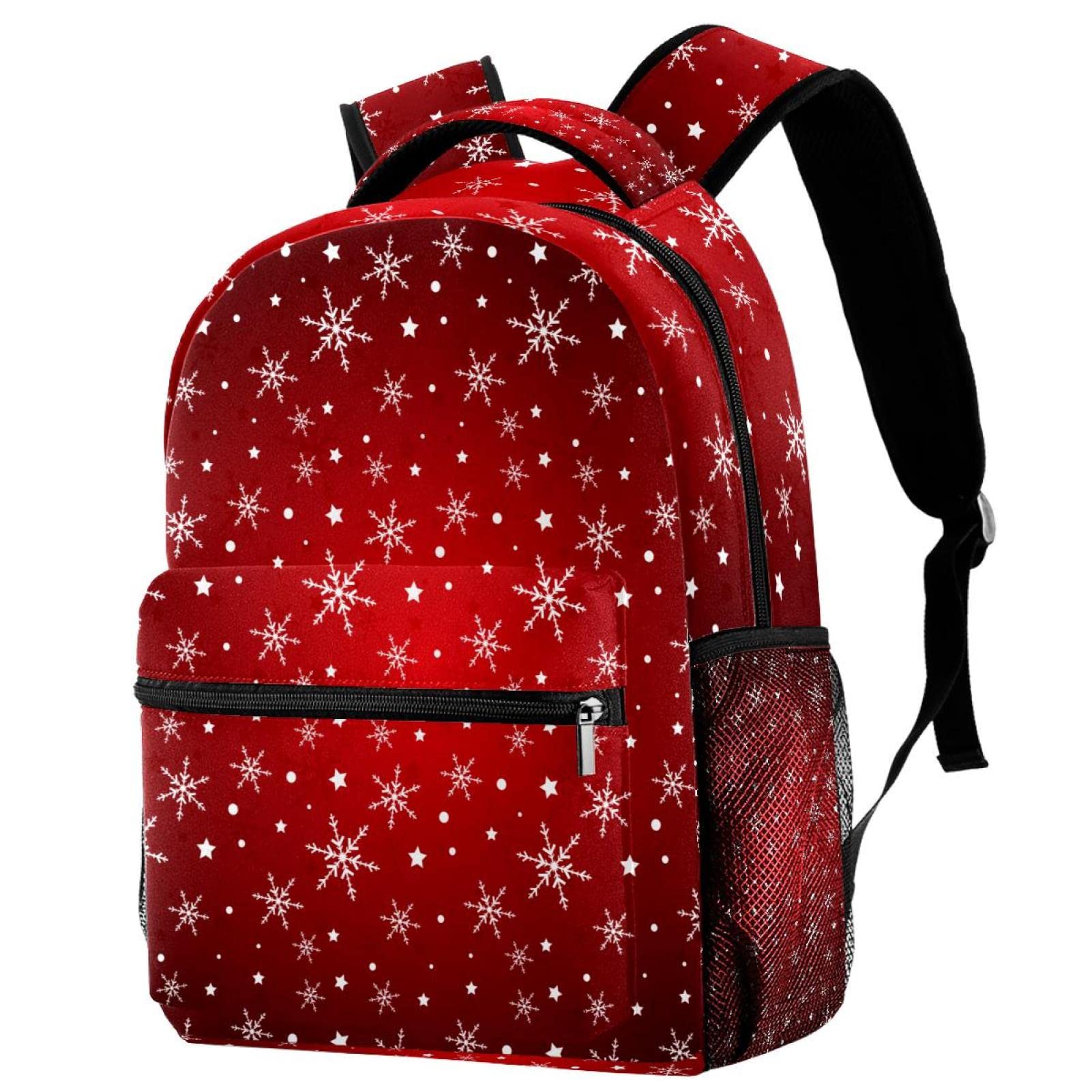 Sac à dos rouge flocons de neige étanche contre la pluie sac de cours outdoor