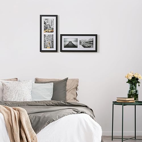 Miniatura 4 de UMICAL Marco de fotos de 5 x 7 pulgadas, marcos de fotos de collage de 2 aperturas, estilo galería, marcos de fotos de madera negra con plexiglás HD