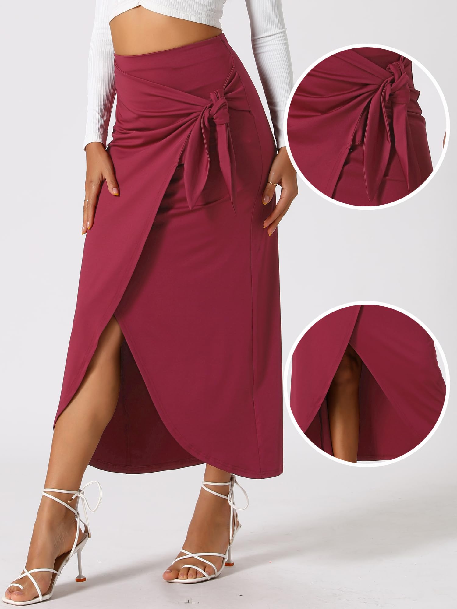 Allegra K Jupes pour femme - Jupe longue fendue sur le devant - Taille haute - Style bohème - Style décontracté - Jupe midi moulante
