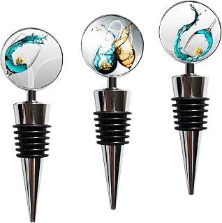 Wine Bottle Stoppers, Set of 3 Stainless Steel Wine Stoppers with Decorative Art Glass, Wine and Beverage Bottle Corks for Gifts, Bar, Wedding, Holiday Party (Green)