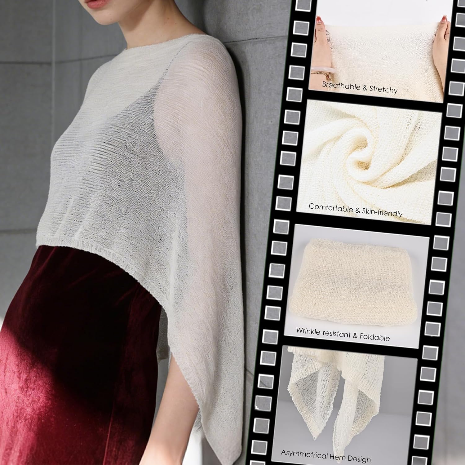 Womens Sheer Poncho Shrug, Lightweight Cover Up Sweater for Beach Party Travel Formal Occasions