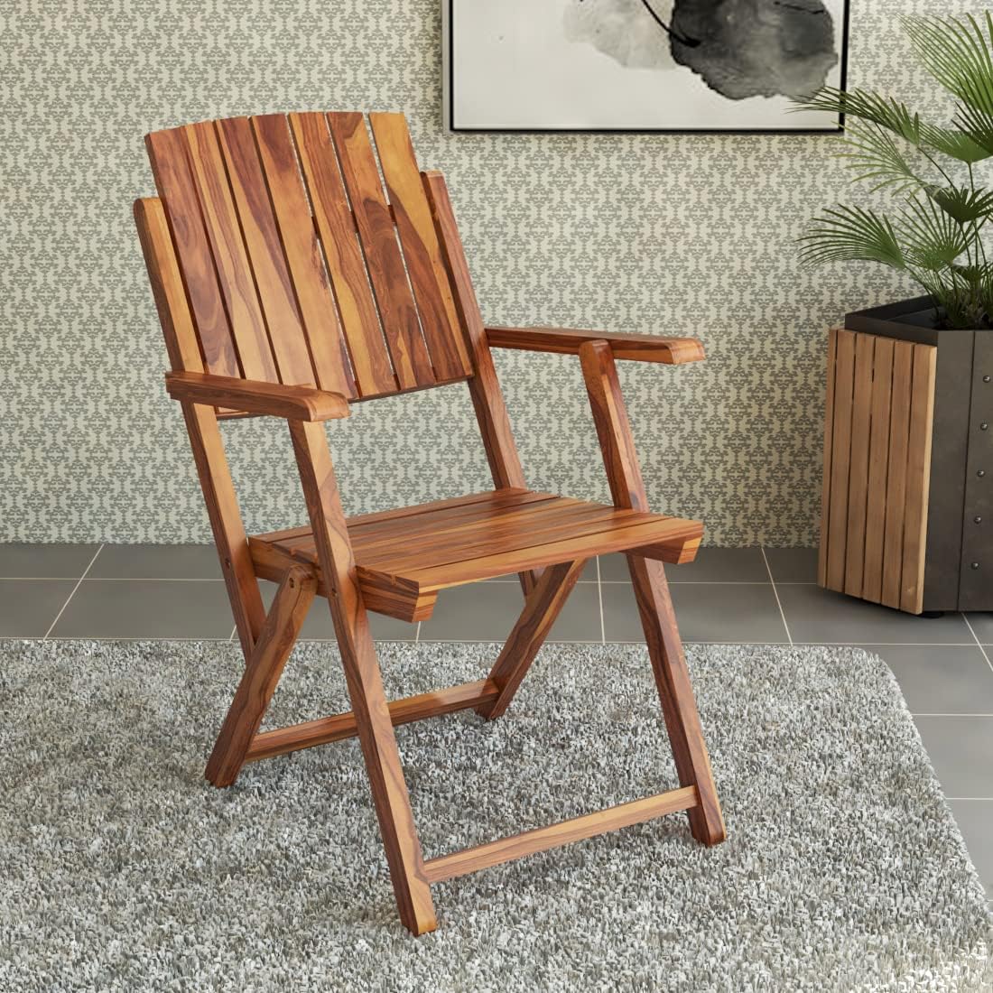 VMDJ Folding Chair - Solid Sheesham Wood Made Portable Foldable Indoor Chairs (1, Caramel Brown)-image-49