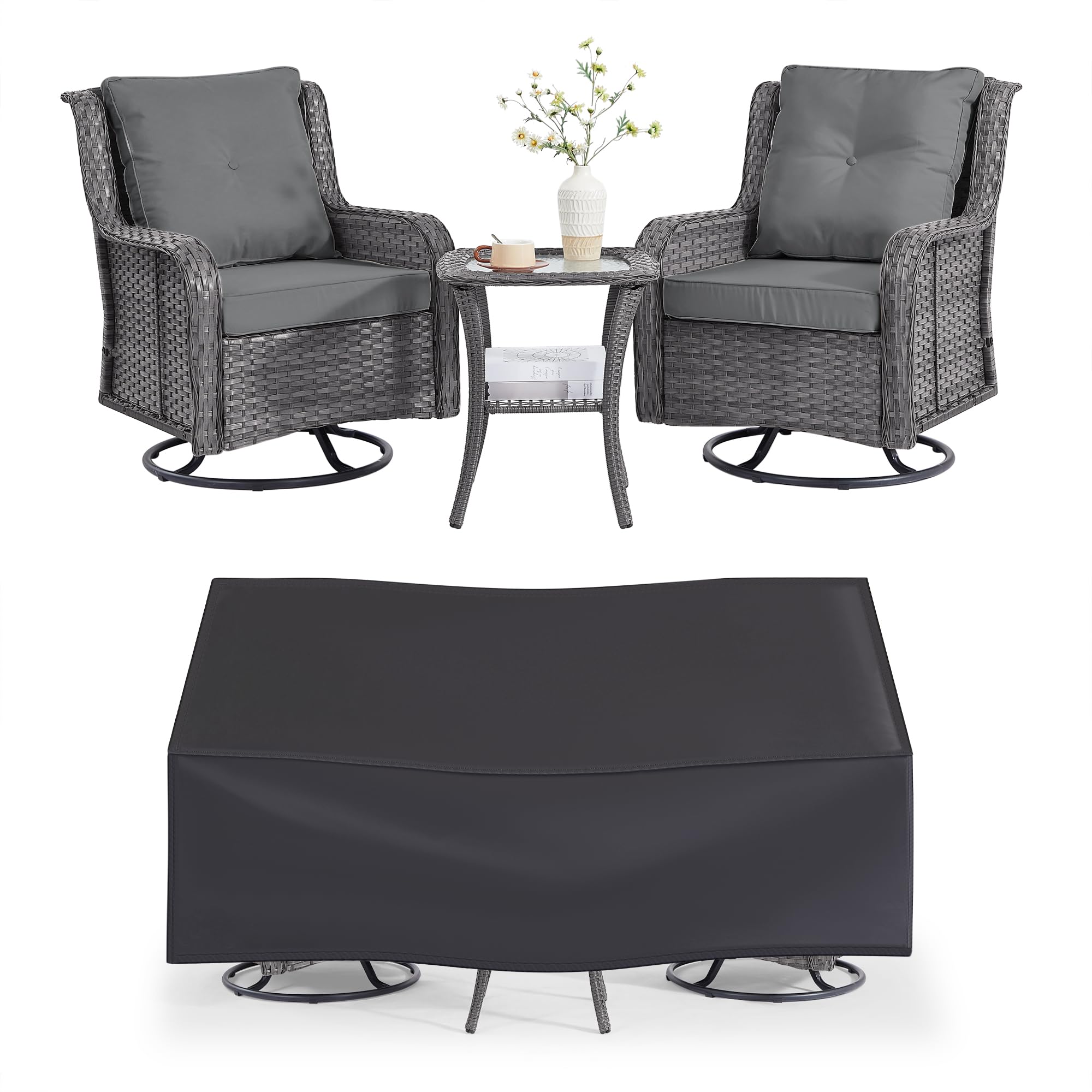 Condition photo showing New/Like New for patio furniture sets, wicker outdoor furniture - 360 degree swivel rocking chairs for garden,porch,backyard (grey wicker - swivel chairs)