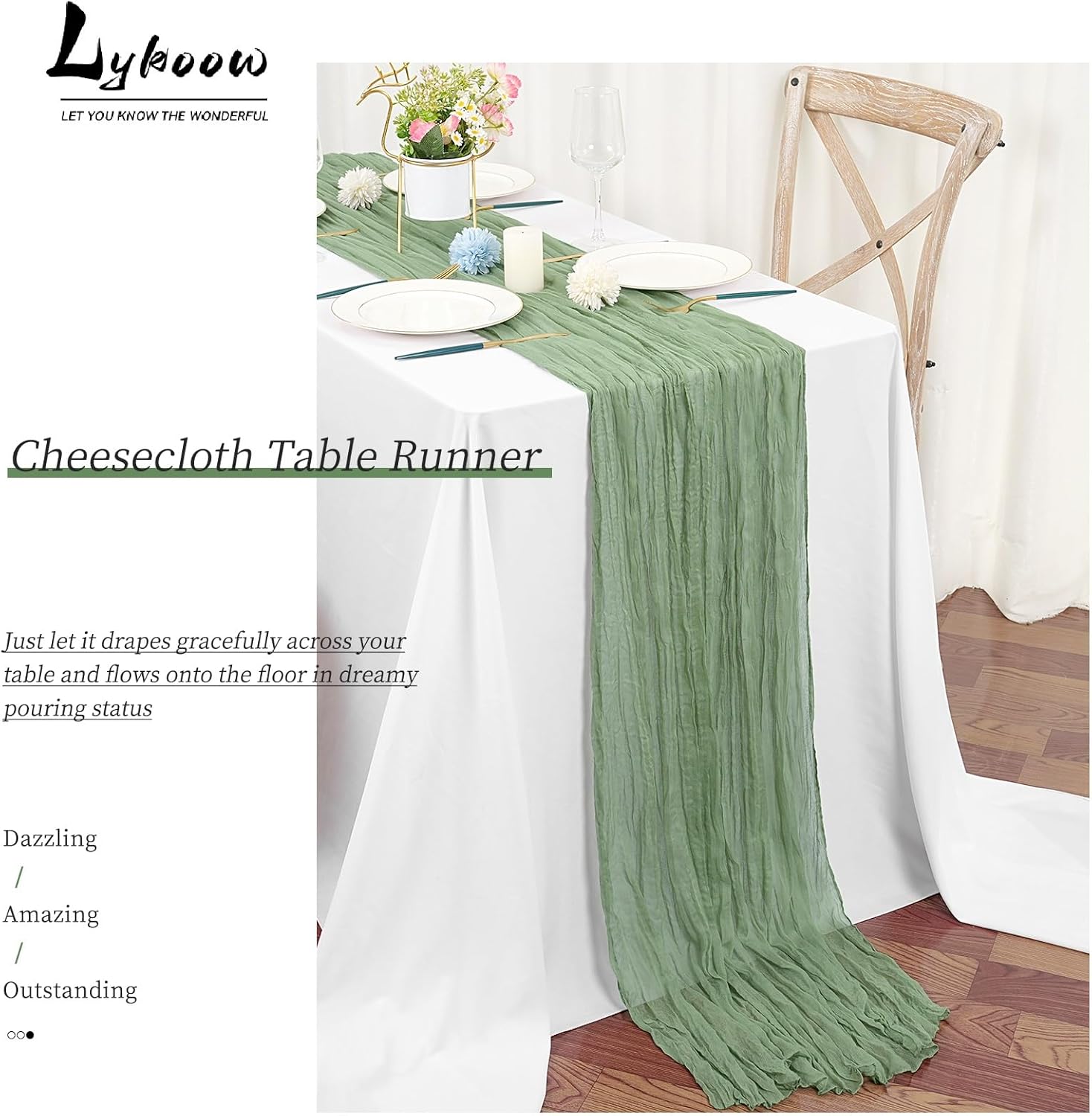 24 Packs Sage Green Table Runner, Charming Cheesecloth Table Runner 17 x 108inch, Gauze Boho Wedding Decoration Rustic Sheer Fabric Cheese Cloth Table Runners for Wedding Party Bridal Shower
