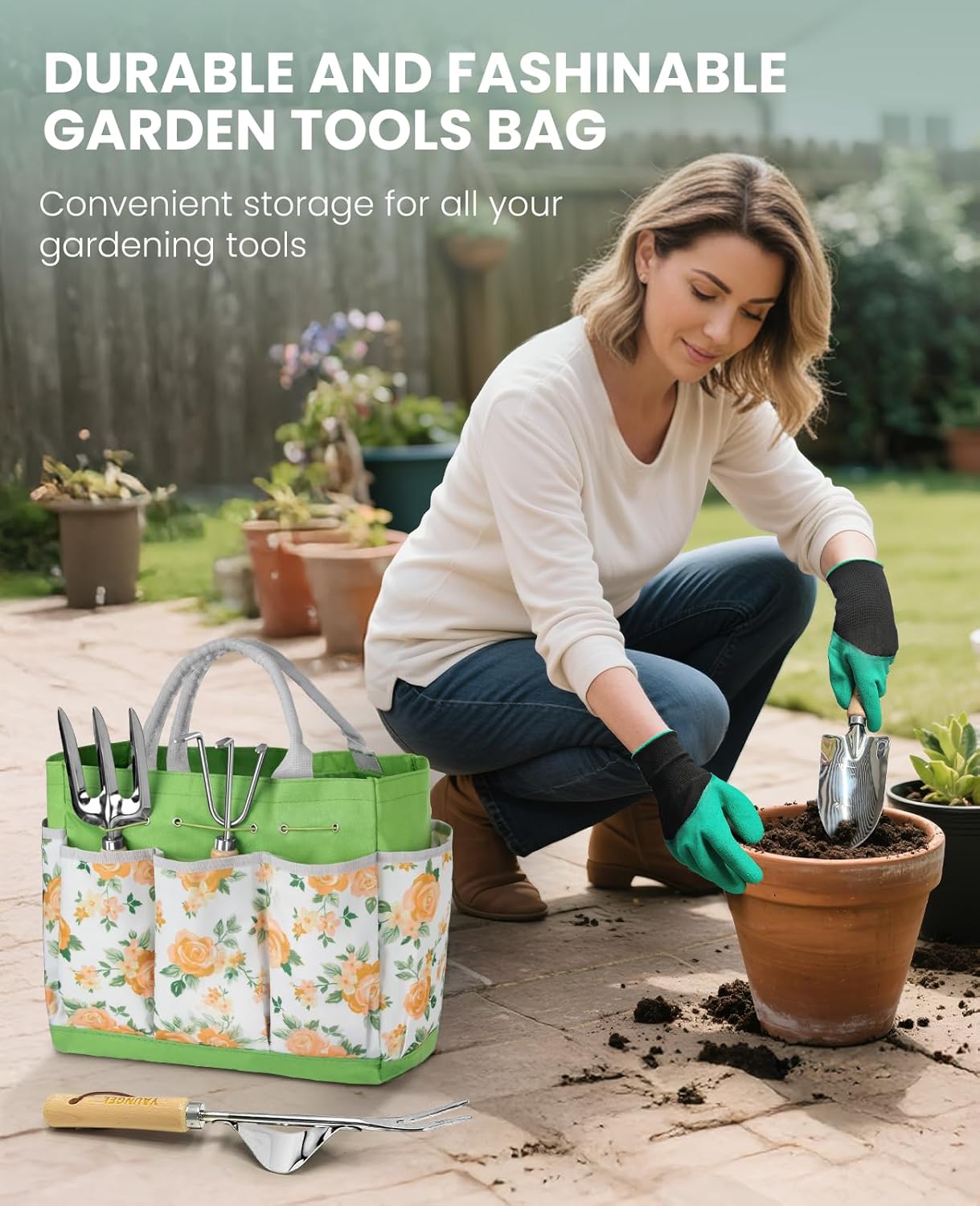 Gardening Tool Set for Women - 10 Piece Heavy Duty Stainless Steel Garden Tools Kit with Ergonomic Non-Slip Handle and Stylish Storage Tote Bag, Ideal Gardening Gifts for Mom, Grandma, Gardeners - Image 5