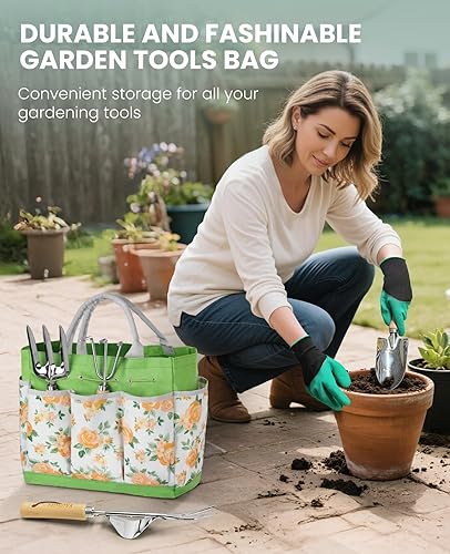 Miniatura 5 de Juego de herramientas de jardinería, kit de jardinería resistente de acero inoxidable, suministros de jardín, herramientas manuales con bolsa de