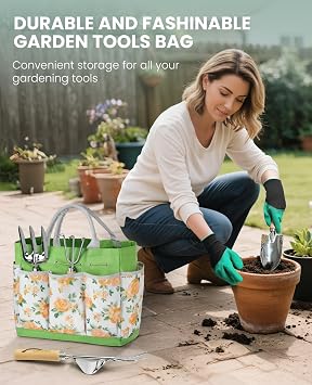 Gardening Tools - 10 Piece Heavy Duty Gardening Hand Tools Stainless Steel Garden Tools with Wooden Handle, Storage Garden Bag, Gardening Gifts for Women and Men