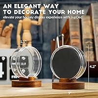 Vista 6 de JupDec Estuche de exhibición de discos de hockey acrílico transparente con base de madera, soporte de exhibición de recuerdo de autógrafo