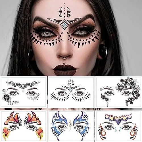 8 hojas de calcomanías de cara de Halloween, calcomanías temporales para tatuajes en las cejas y los ojos, tatuajes temporales para mujeres,
