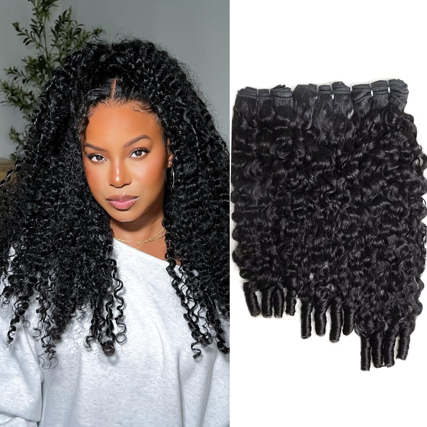 Burmese Curly Bundles Human Hair 16 18 20 Inches 3Pcs 100% Human hair Quick Weave Water Wave with Spiral Curly End Real Human Hair Extensions Natural Black