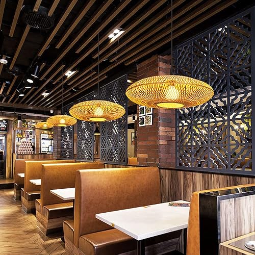 Miniatura 5 de Lámpara de techo de bambú de material natural, lámpara colgante de ratán de bambú, 1 lámpara de mimbre de bambú, lámpara de techo retro industrial