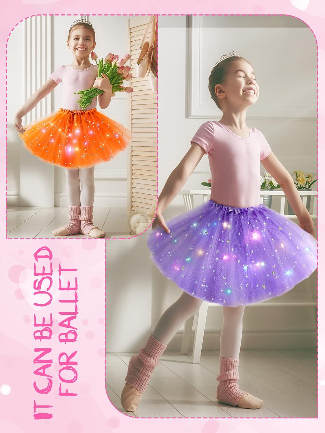 Zhanmai 10 Pcs Girls Light up Tutu Skirt Toddler LED Layered Ballet Tutu Skirts for Kids Princess Costumes Age 2-8
