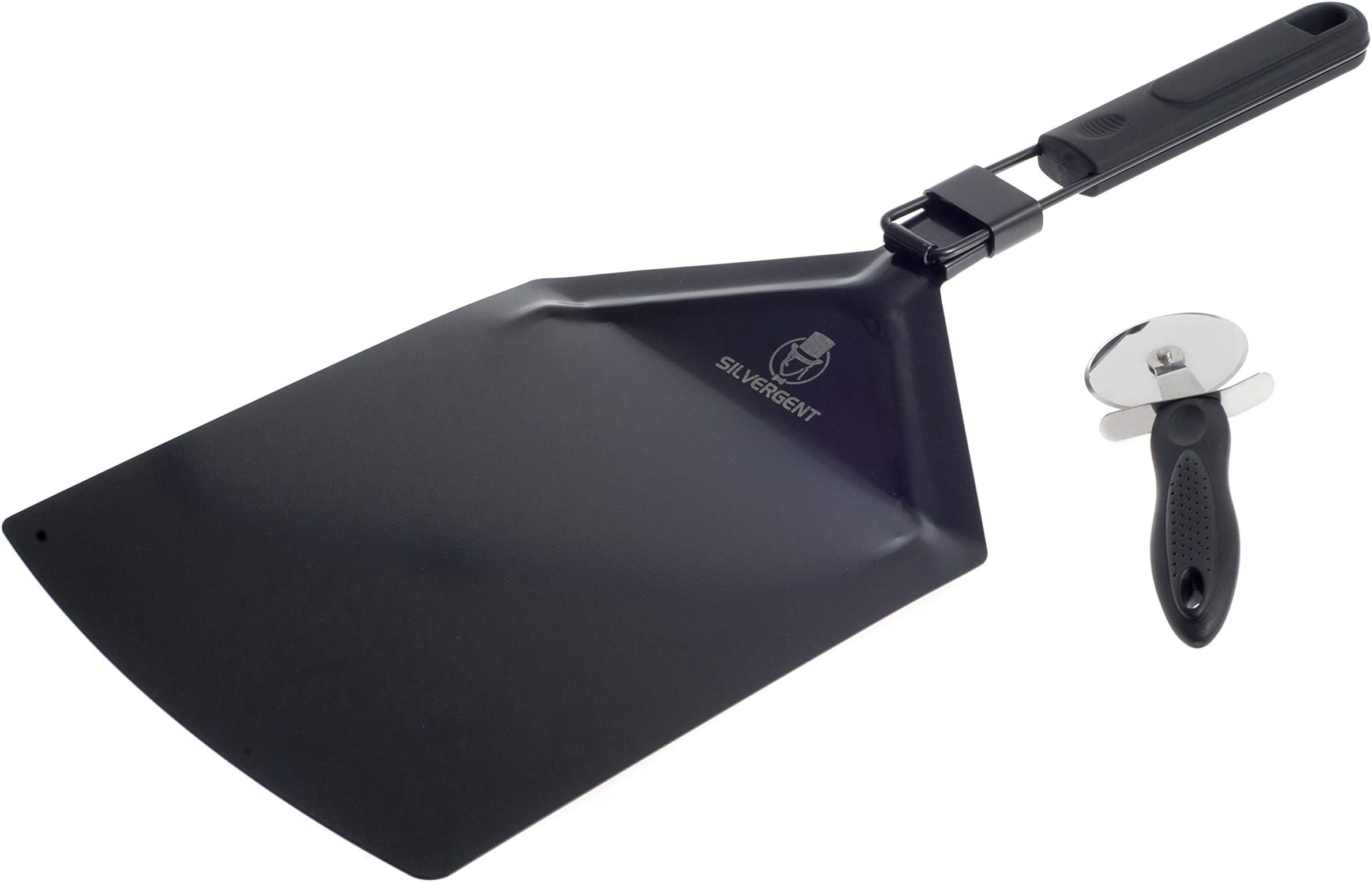 Silvergent Pizza Peel with Non Stick Stainless Steel Paddle and Folding Softgrip Handle, Complete with Stainless Steel Blade Pizza Cutter