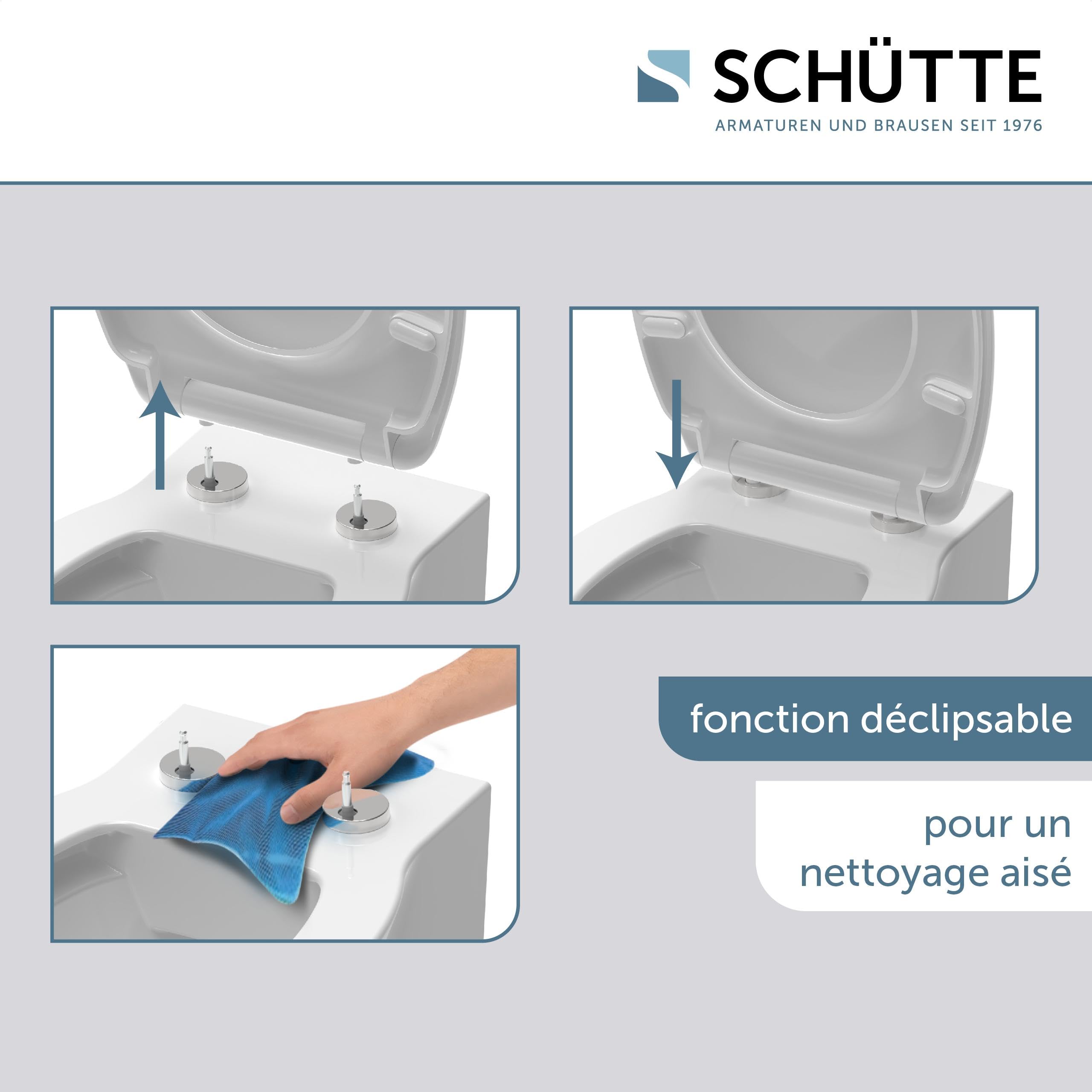SCHÜTTE Abattant WC compatible avec Geberit Renova, Laufen Moderna, avec système d'abaissement automatique, fabriqué en UE, couvercle de toilette amovible en Duroplast incassable, couvercle de