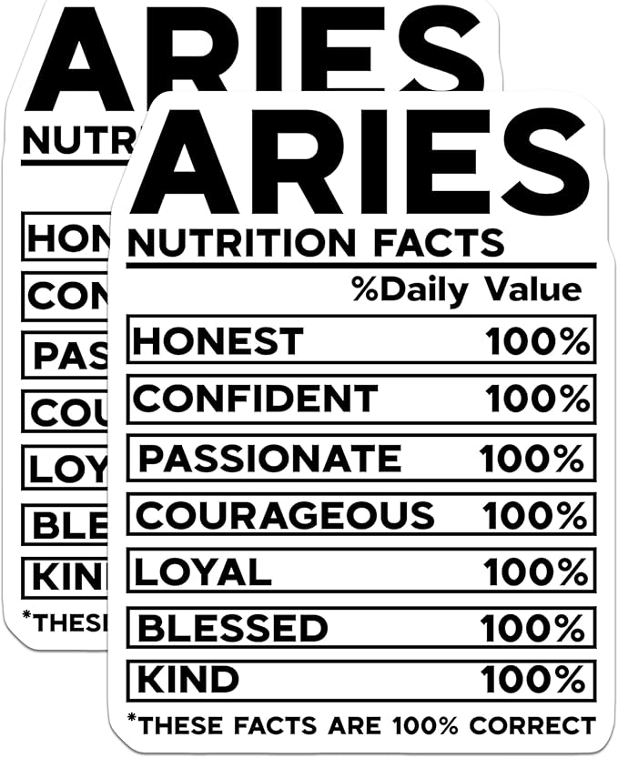 (2 Pack) Aries Zodiac Stickers - Astrology Nutrition Facts Stickers - Horoscope Sign Stickers - 5