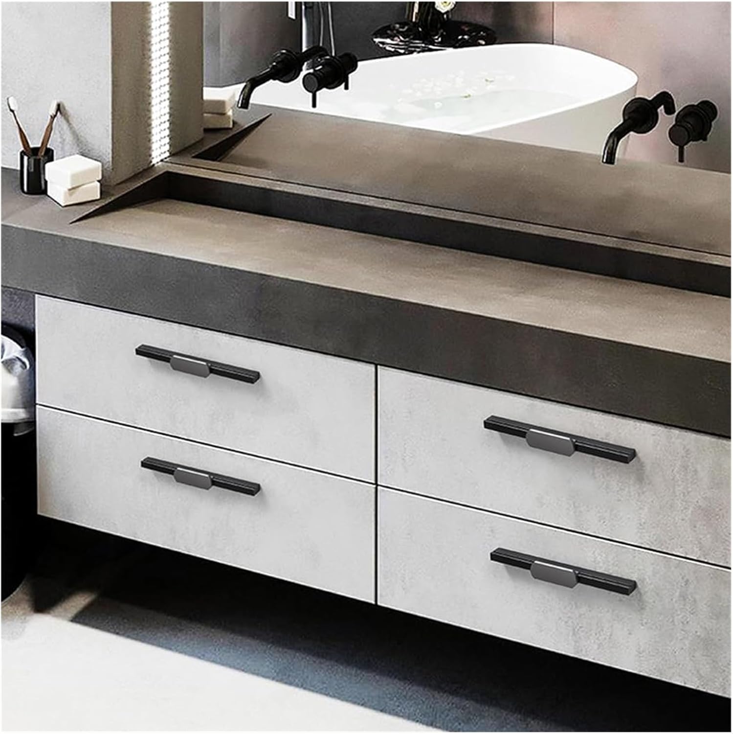 Hidden Furniture Handles Black and Gray Cupboard Pull Handles 2 Pcs Kitchen Cabinet Handles Solid Furniture Door Pulls Closet Drawer Handles, Aluminum Alloy(Length 116mm)