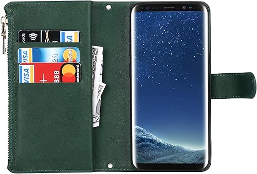 Miniatura 3 de Funda de teléfono con diseño de cartera para Samsung Galaxy S9 9 Tarjetero 1 Cremallera Monedero Billetera 2 Ranura para Efectivo Kickstand Lanyard