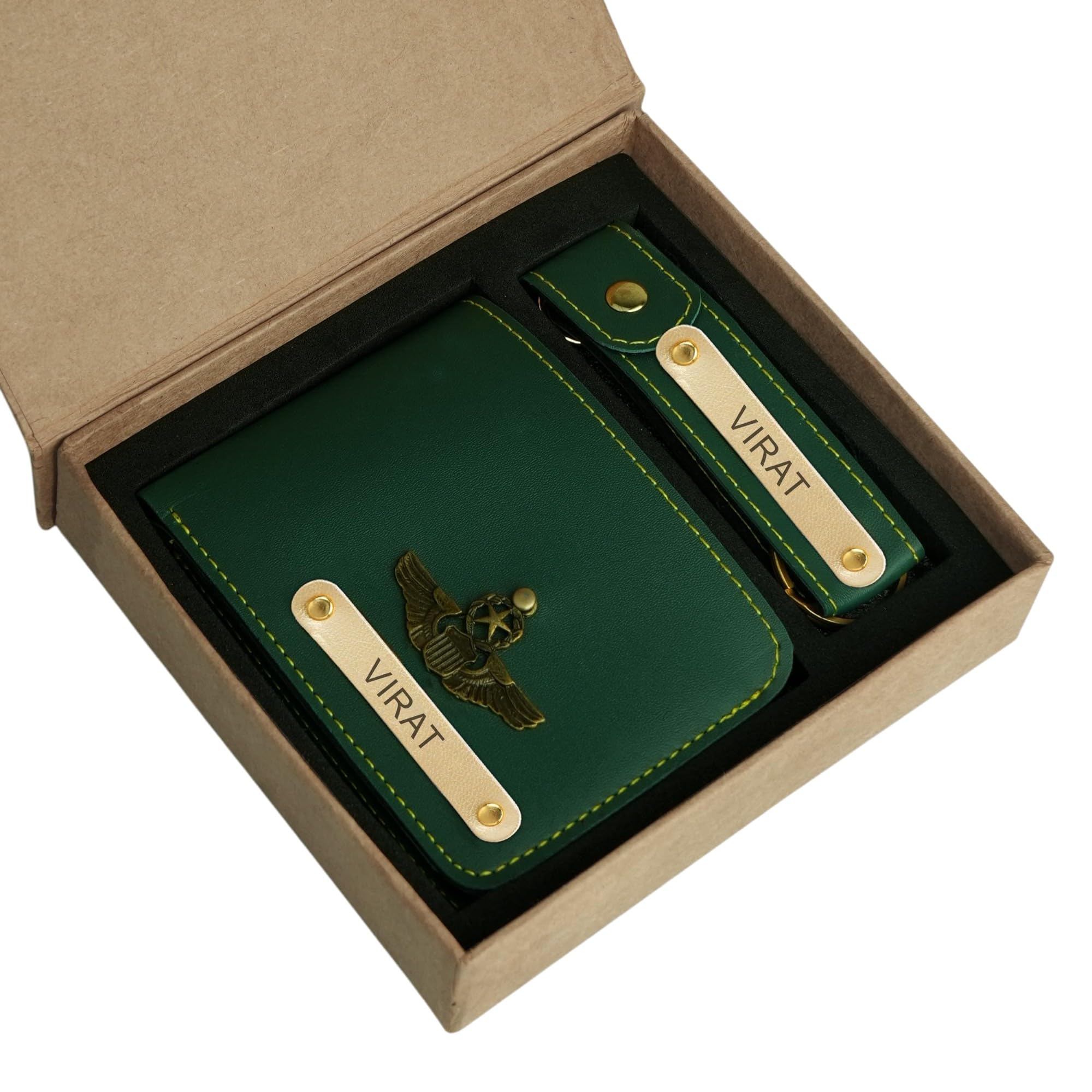 Personalized Leather Mens Wallet & Customized Keychain Unique Birthday & Anniversary Gift Set for Men (Green)-image-26